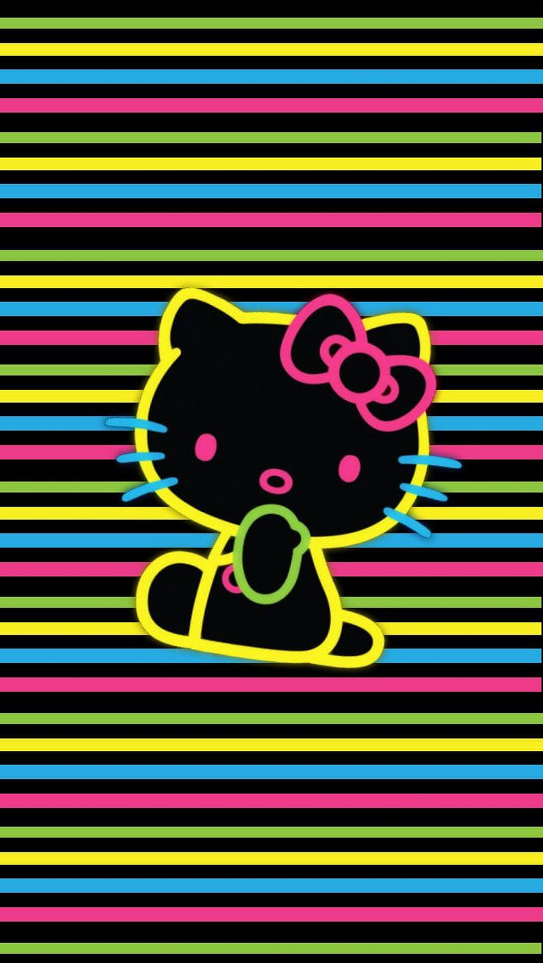 Colorful Stripes On Black Hello Kitty