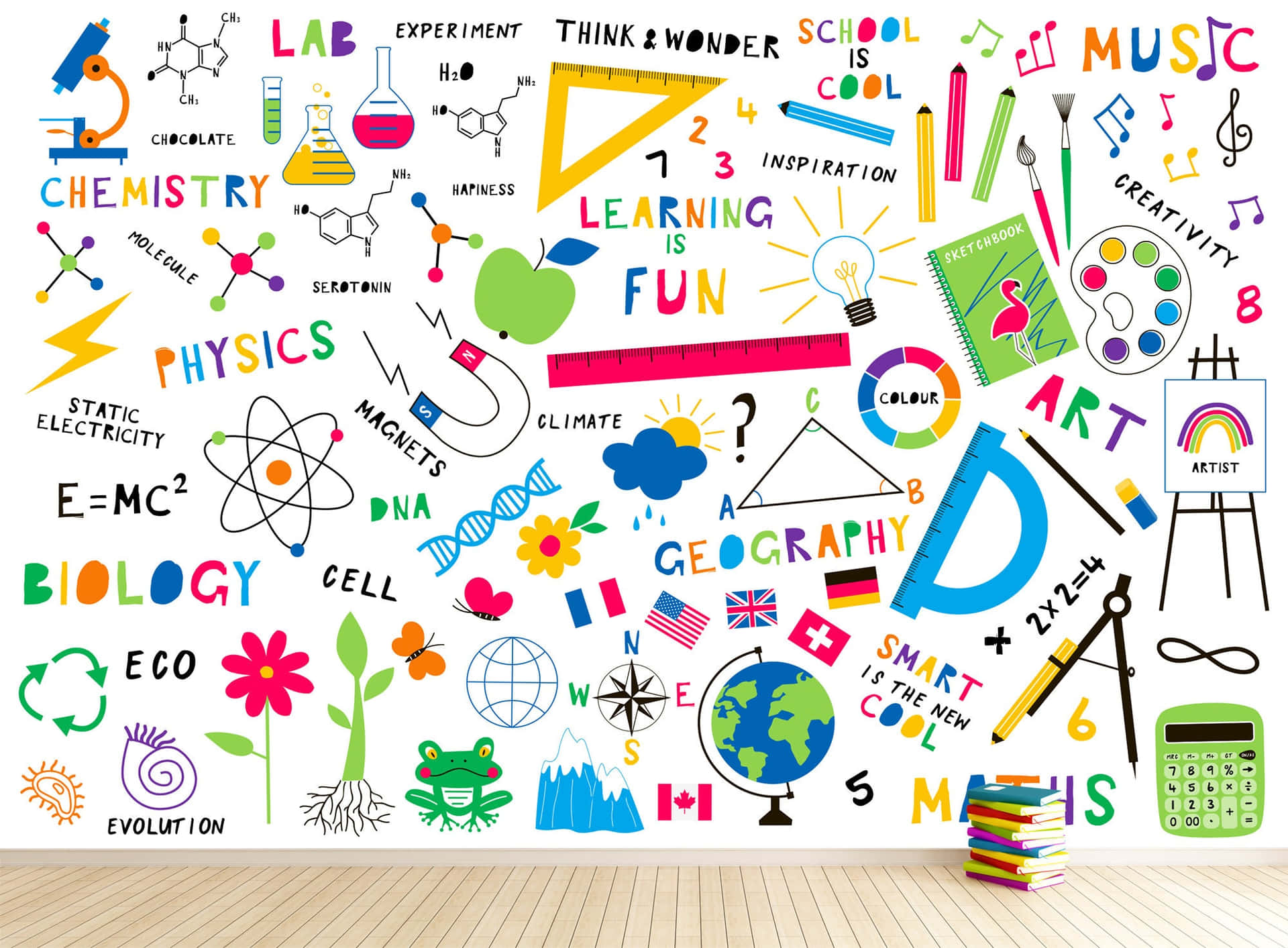 Colorful Subject Clip Arts On The Wall Background