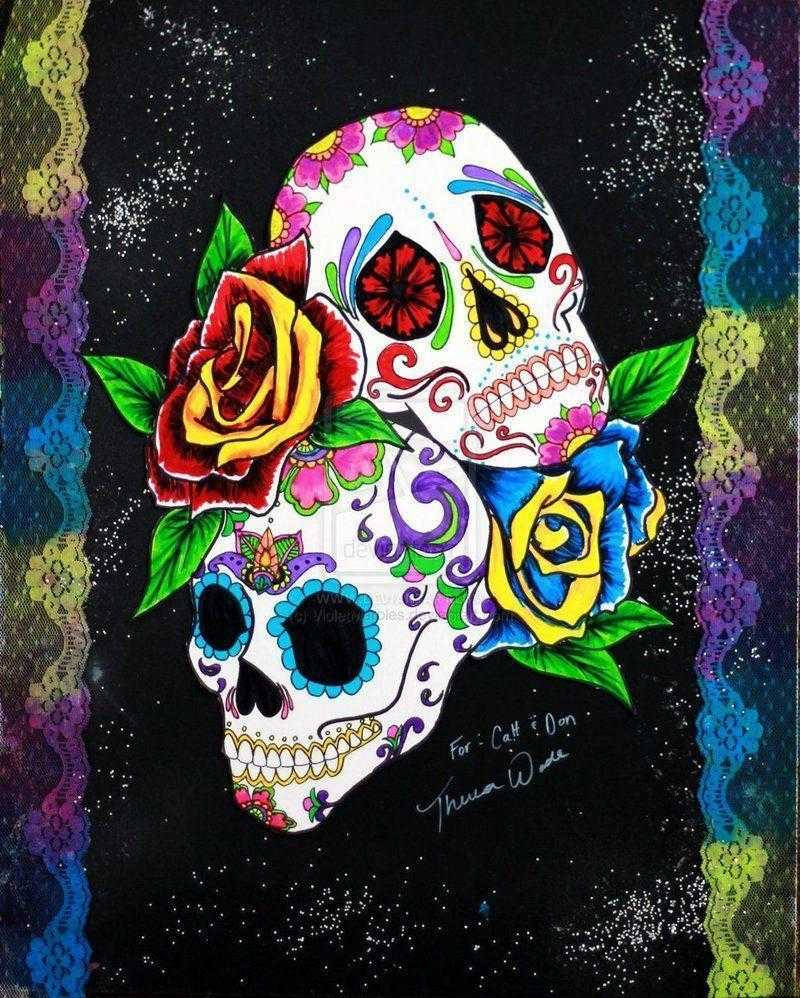 Colorful Sugar Skulls With Banners