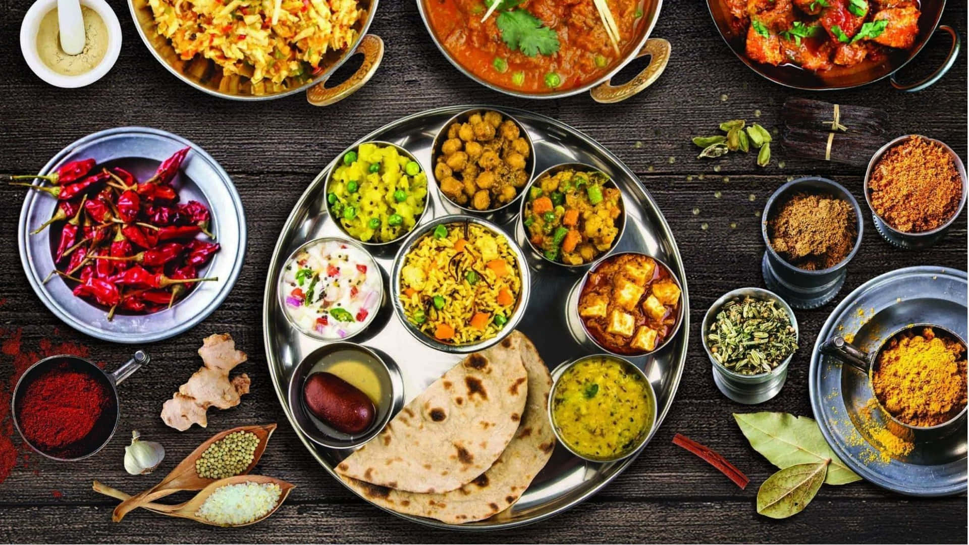 Colorful Thali Indian Food Photograph Background