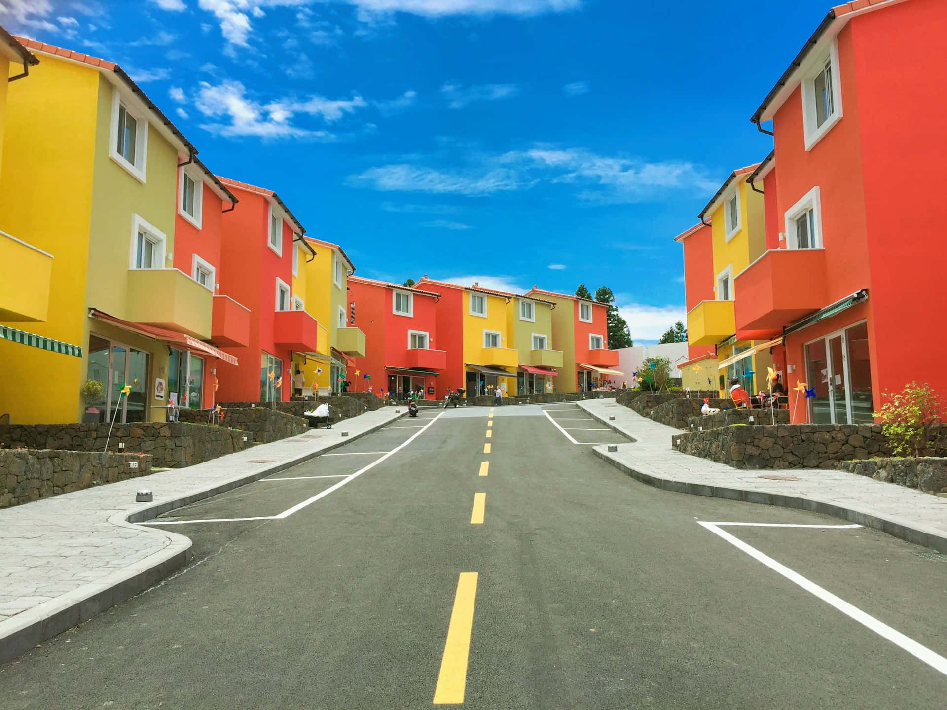 Colorful Townhouses Street View Background