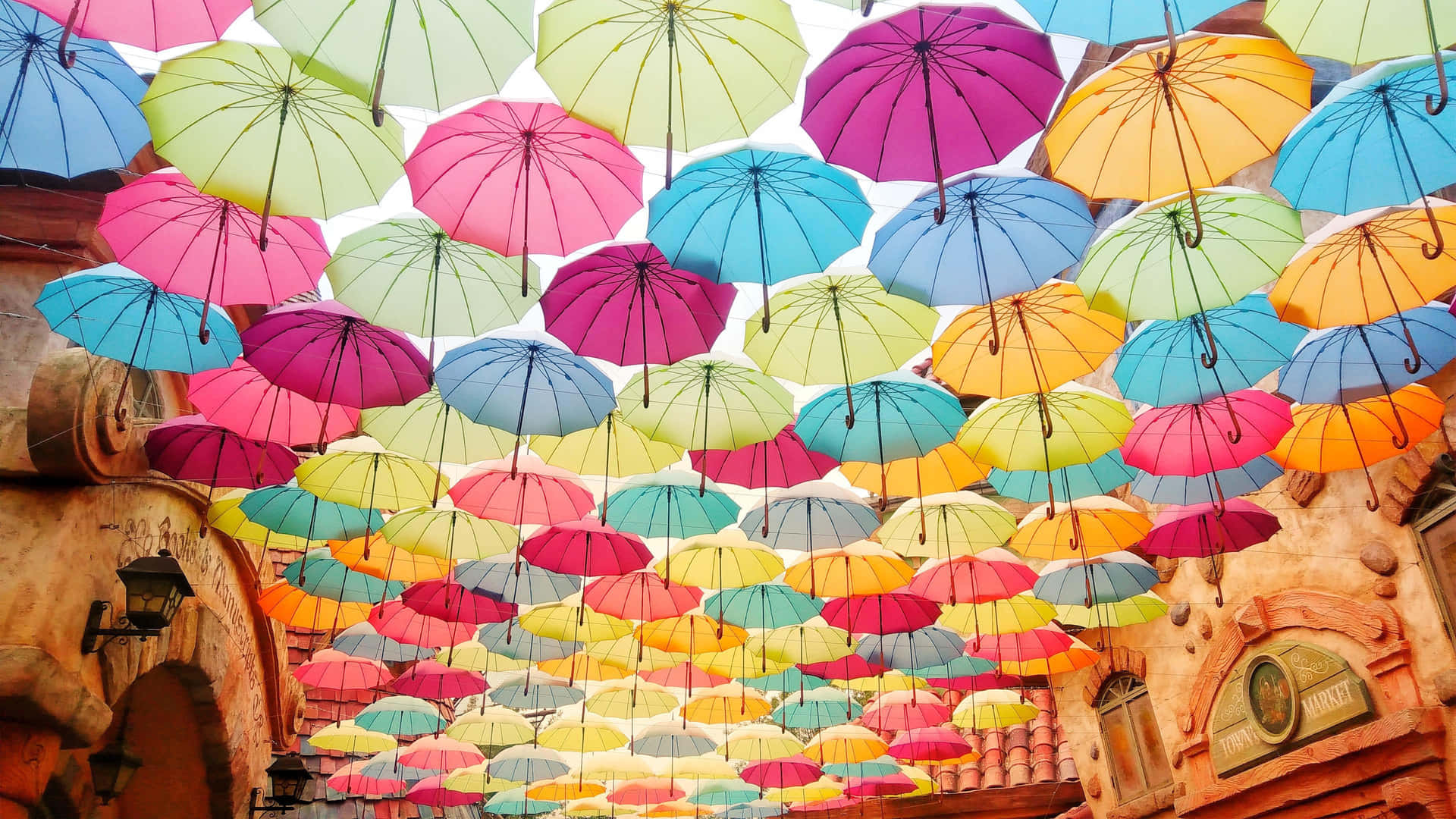 Colorful Umbrella Canopy Street Art Background