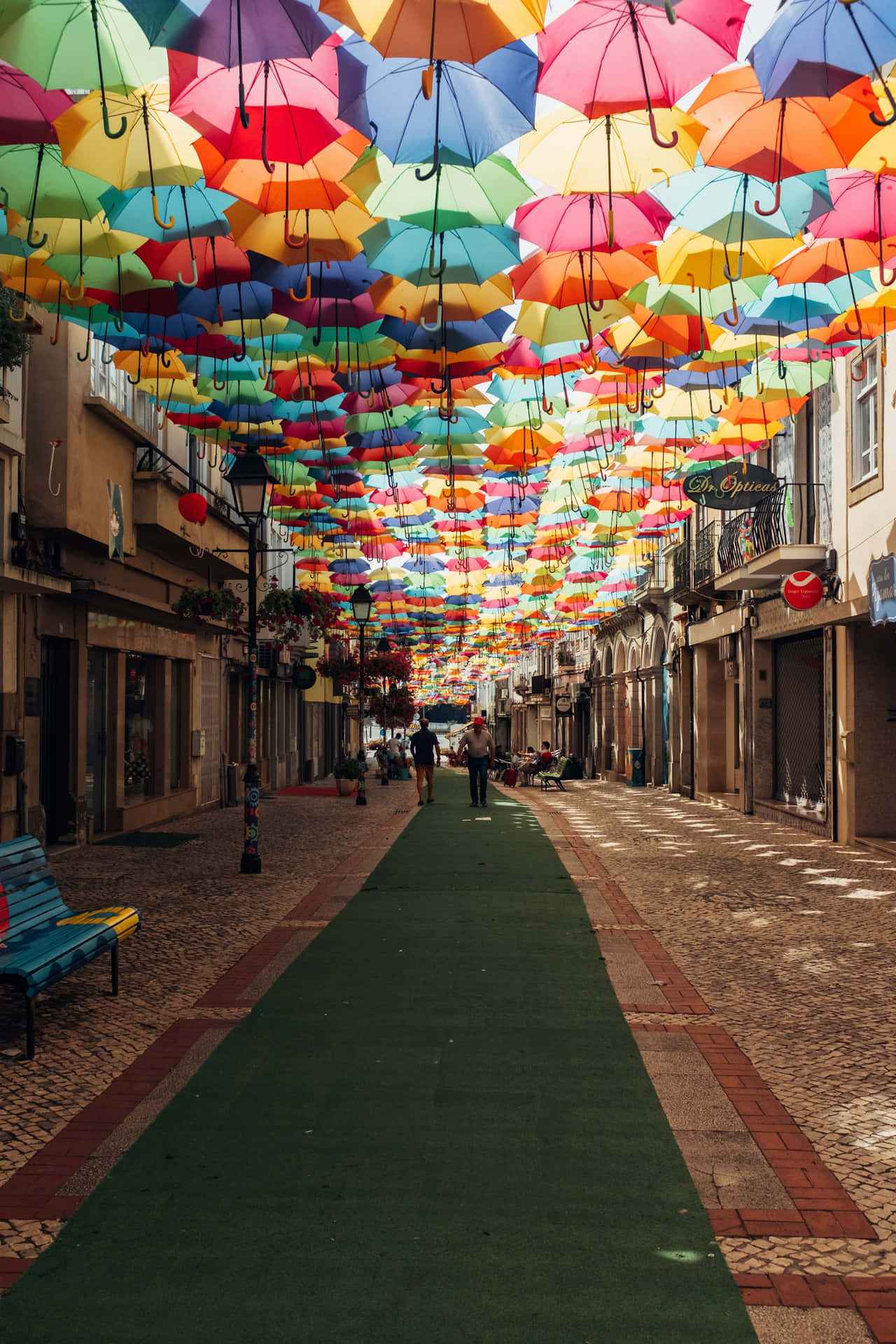Colorful Umbrella Canopy Street Background