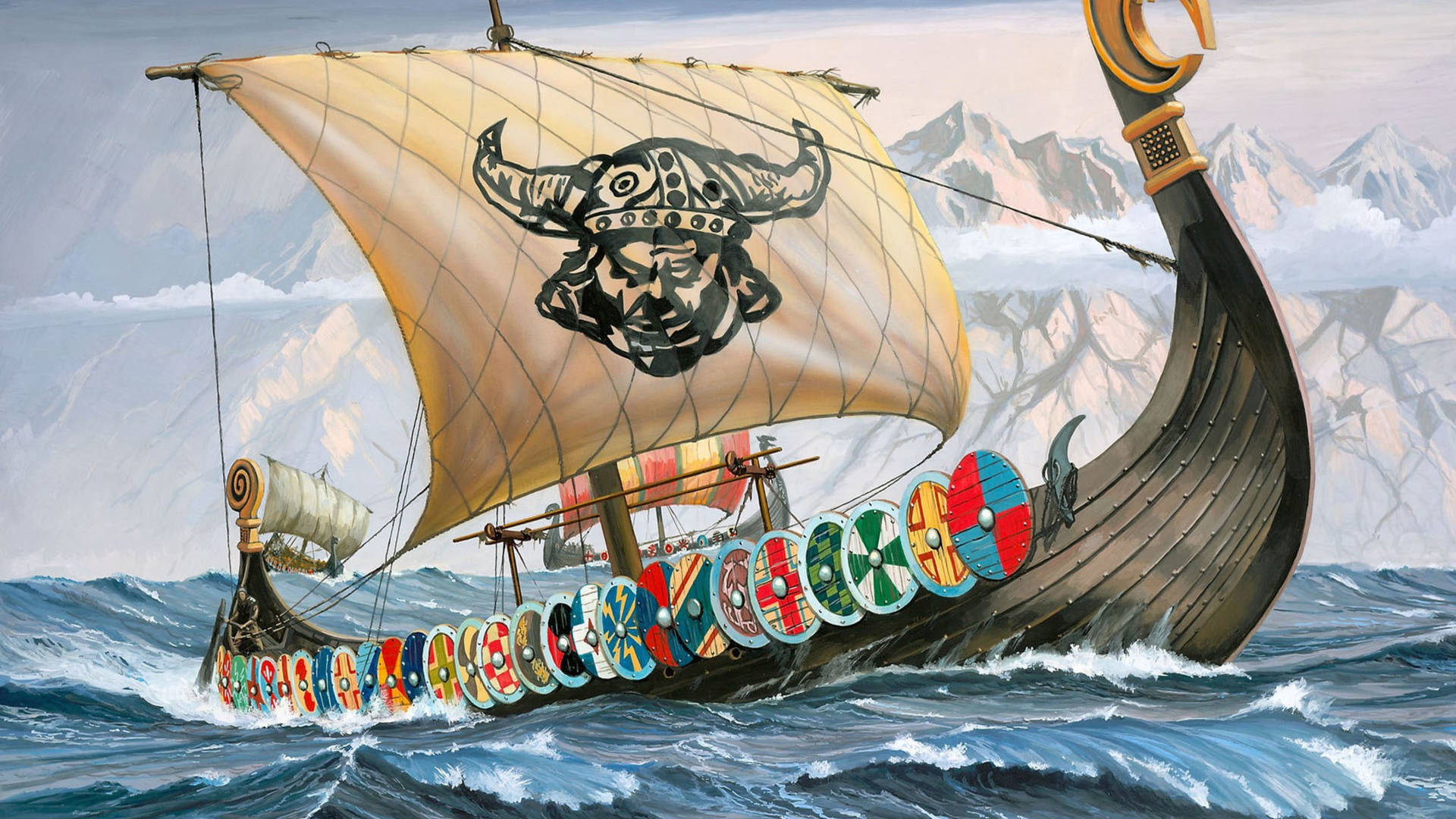 Colorful Viking Ship Background