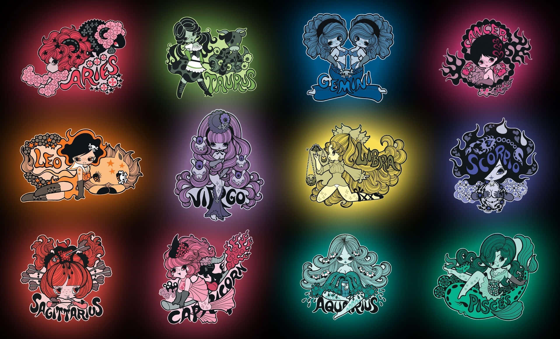 Colorful Zodiac Signs Illustration Background