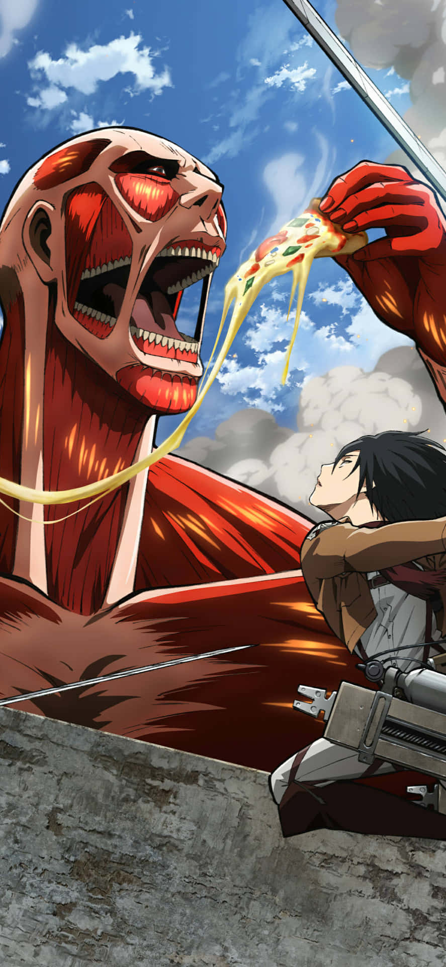 Colossal Titan Eating Pizza Background