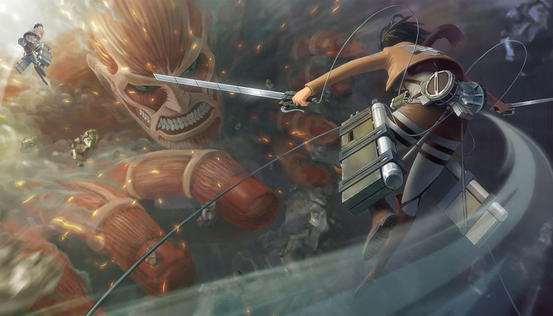 Colossal Titan Fighting Eren Yeager Background