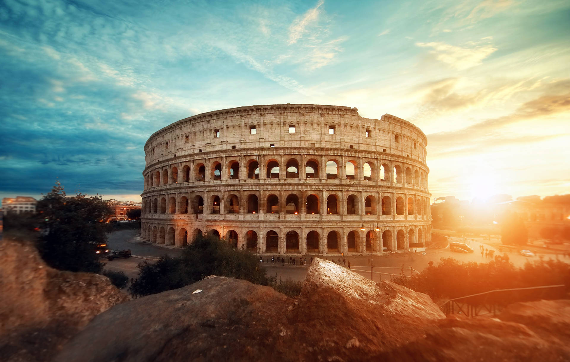 Colosseum With Beautiful And Blue Sky Overhead