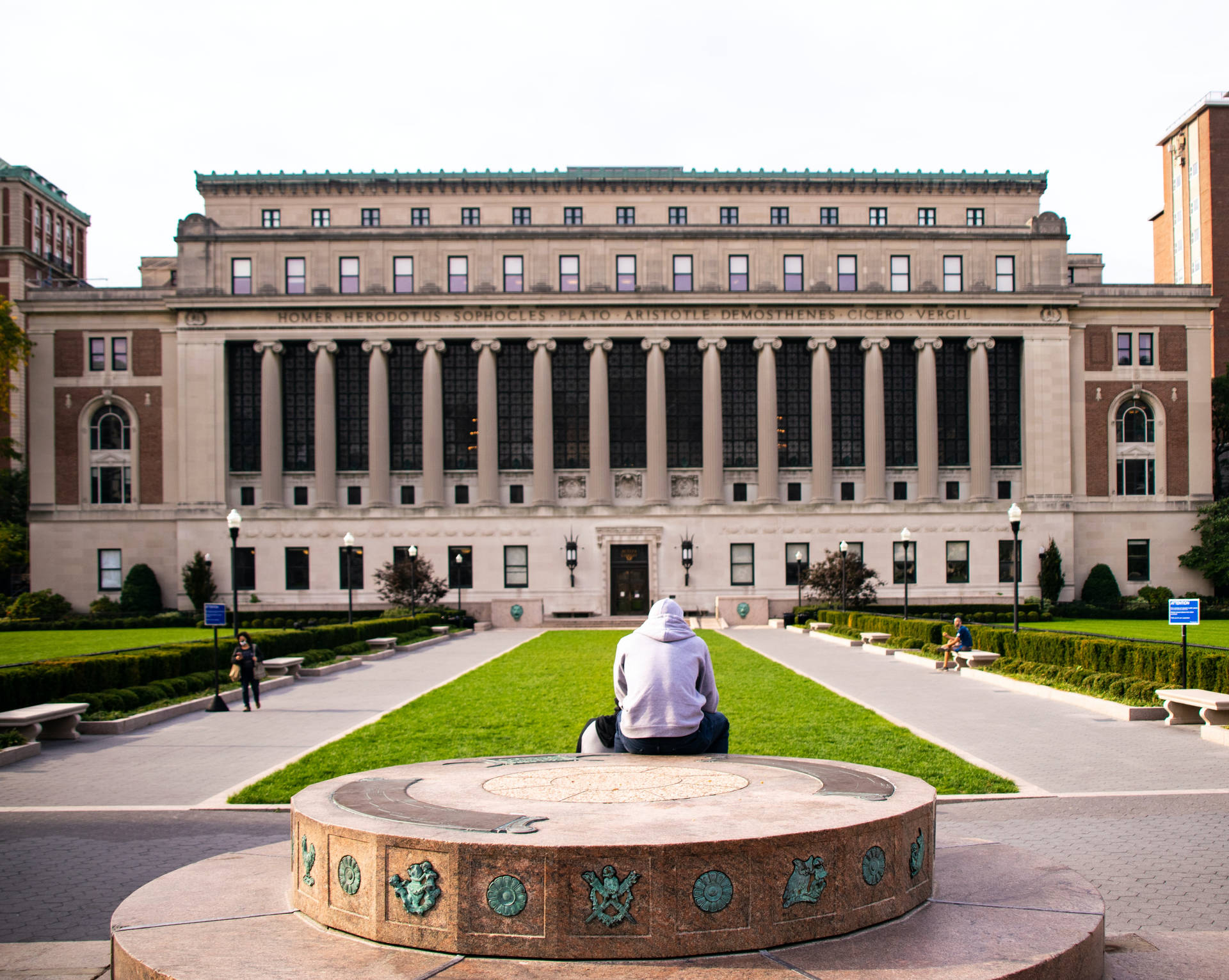 Columbia University Student In White Hoodie Background