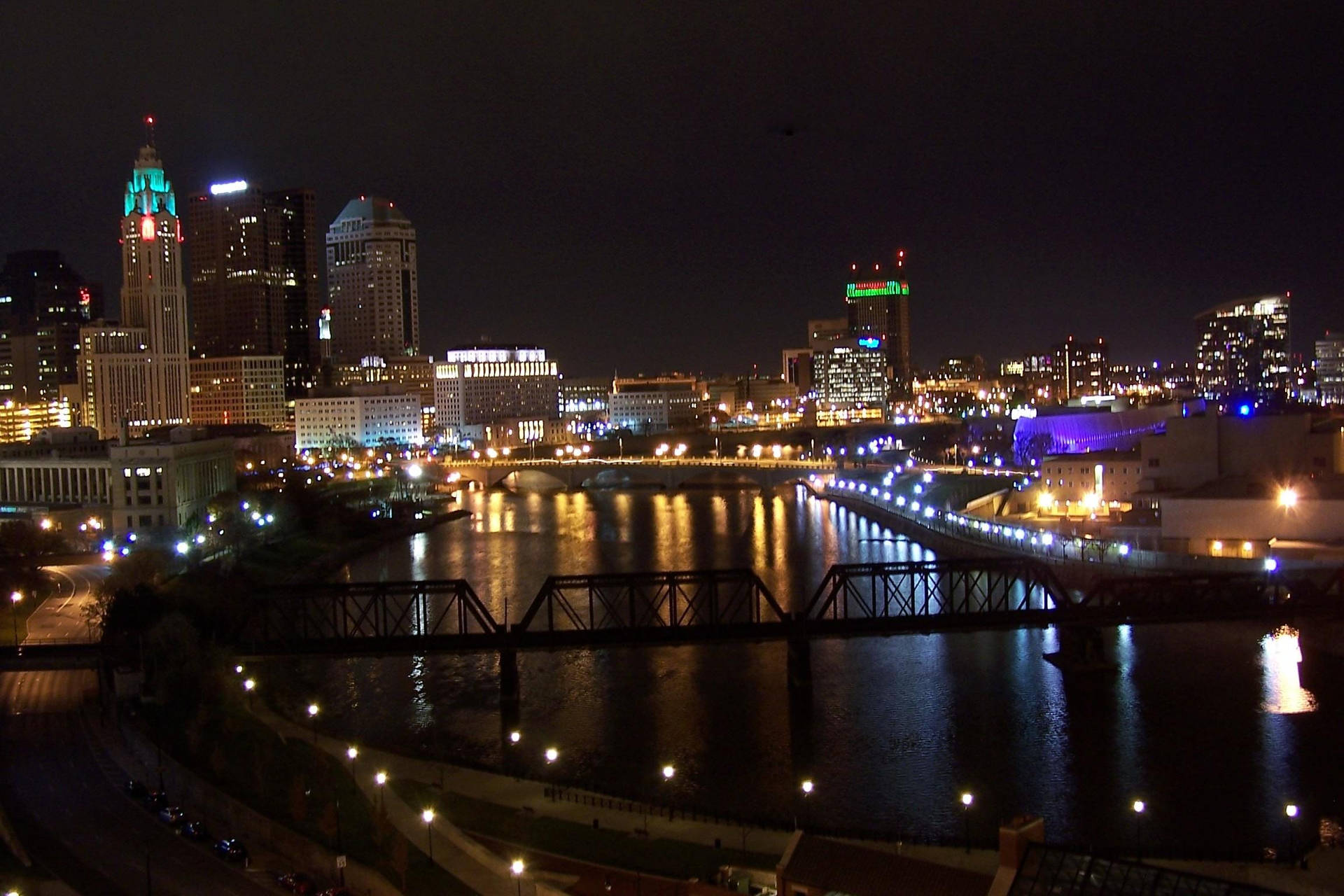 Columbus Cityscape At Night Background