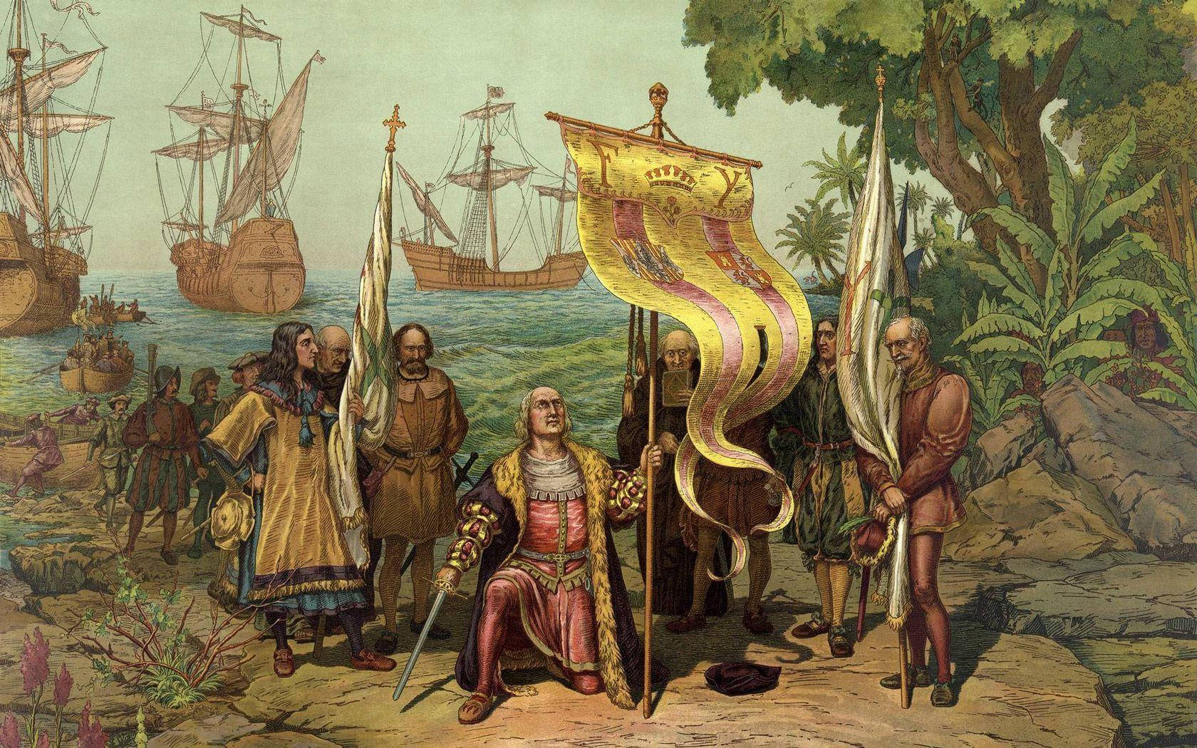Columbus Day Ancient Painting Background