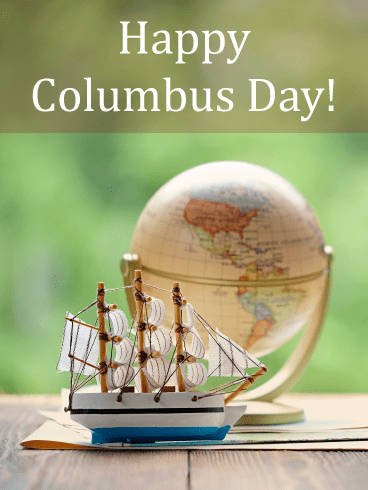 Columbus Day Miniature Globe And Ship Background