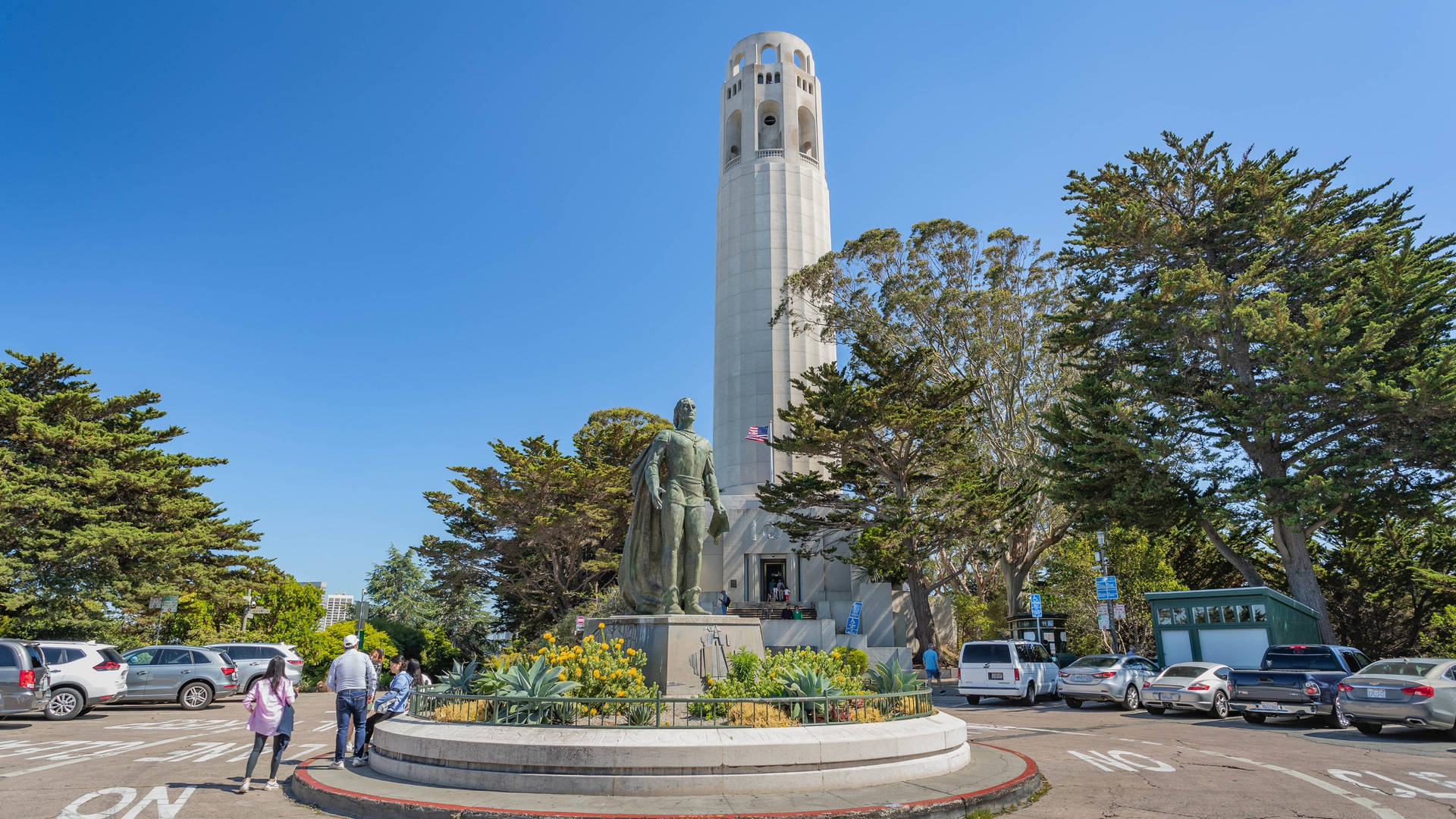 Columbus Statue Near Coit Tower, San Francisco Background