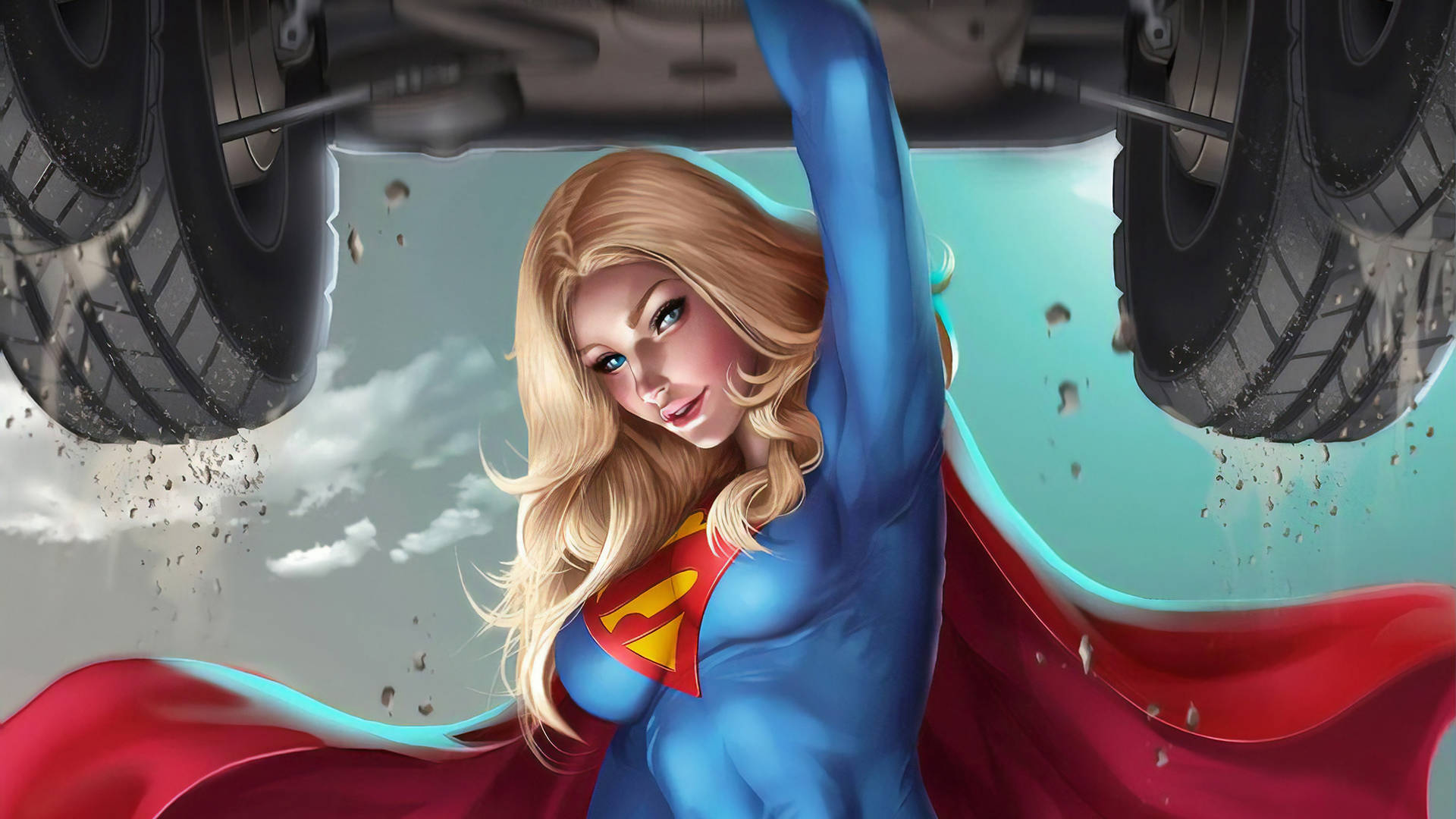 Comic Supergirl Lifting Car Background