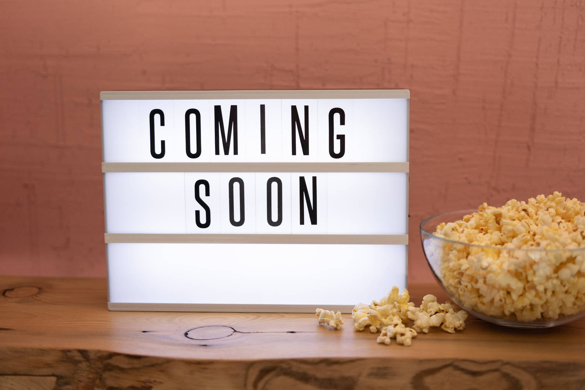 Coming Soon And Bowl Of Popcorn Background