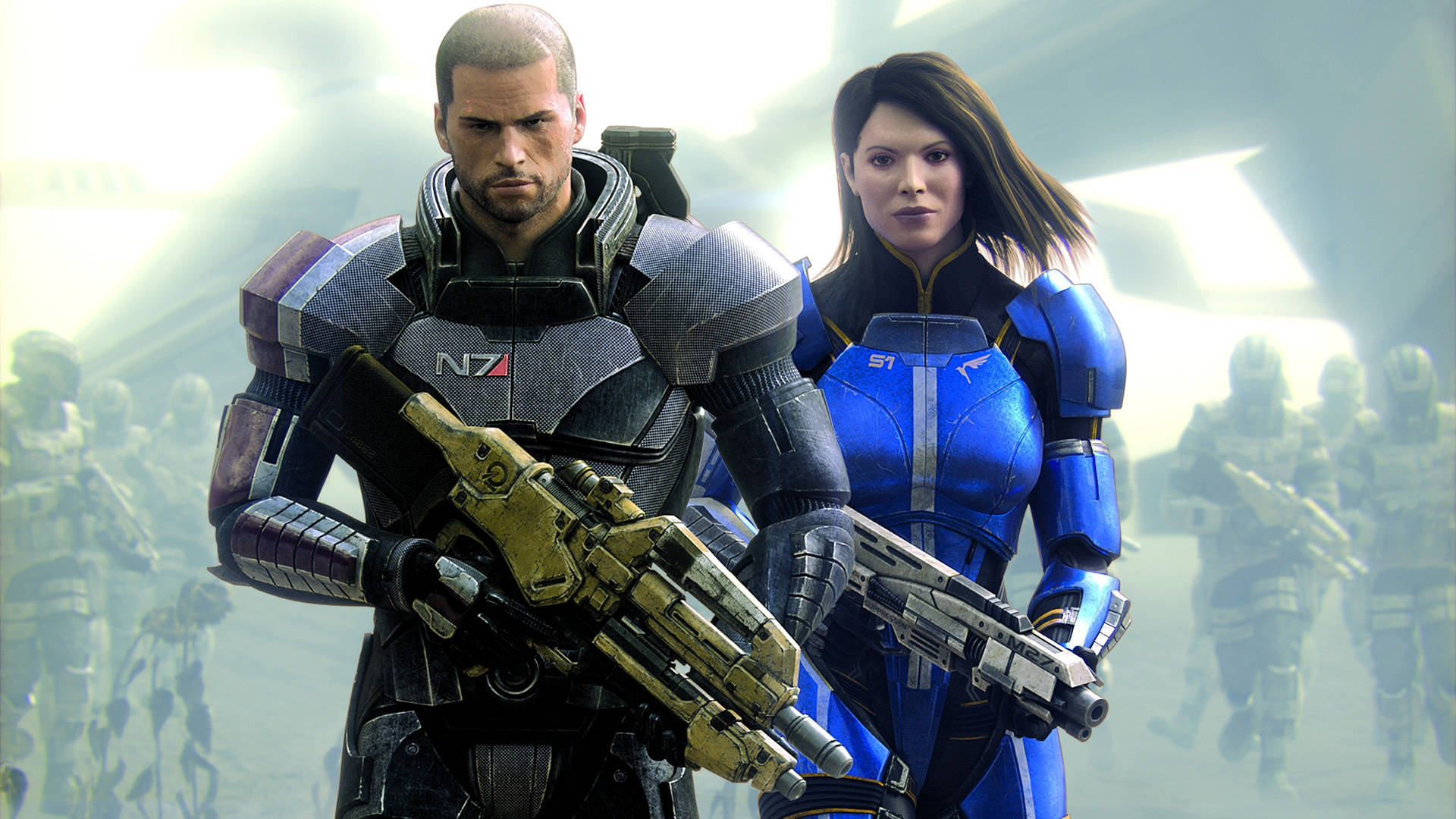 Commander Shepard And Ashley Williams In Mass Effect 3 Background
