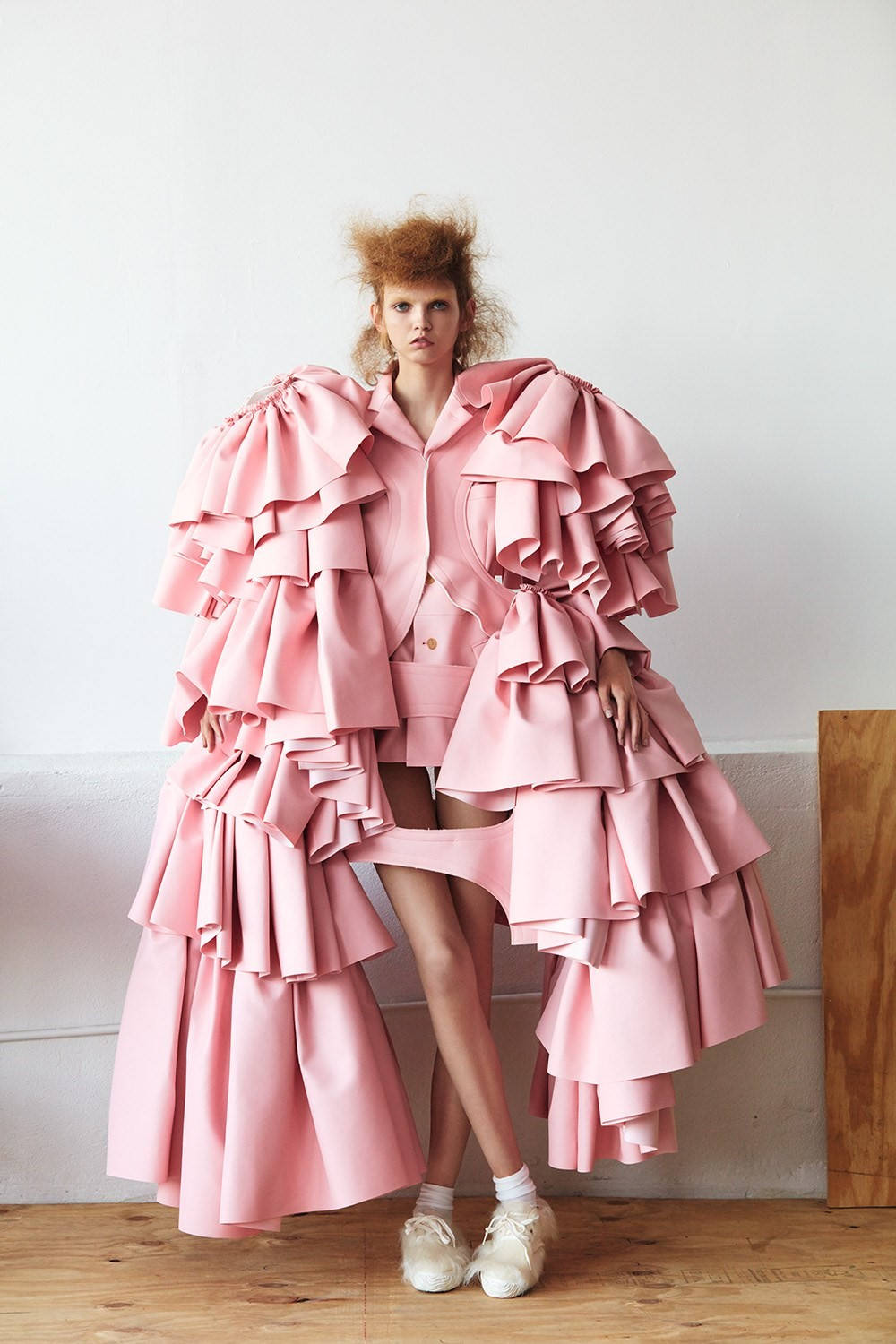 Comme Des Garçons Pink Ruffled Dress Background