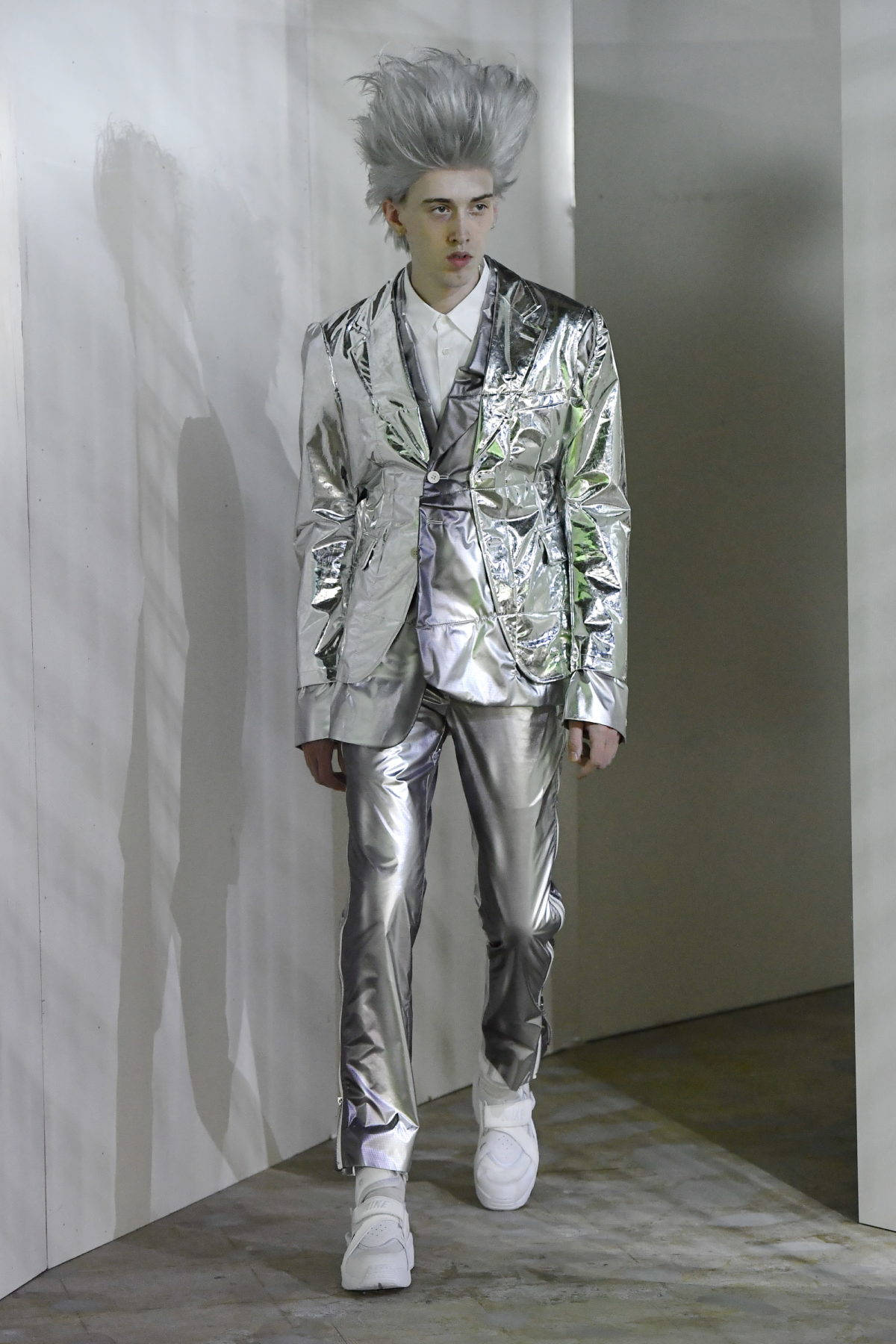 Comme Des Garçons Silver Futuristic Outfit Background