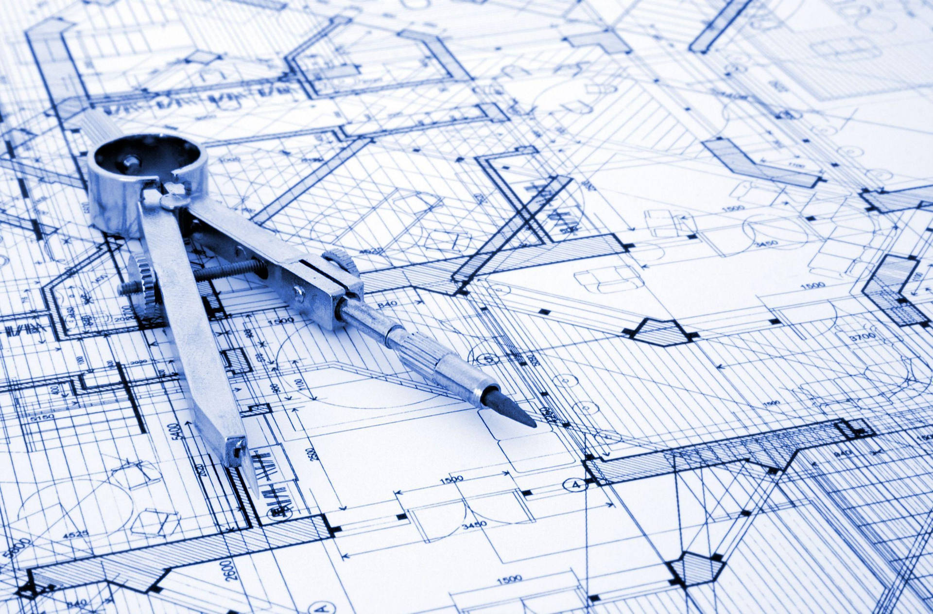 Compass On A Civil Engineering Blueprint Background