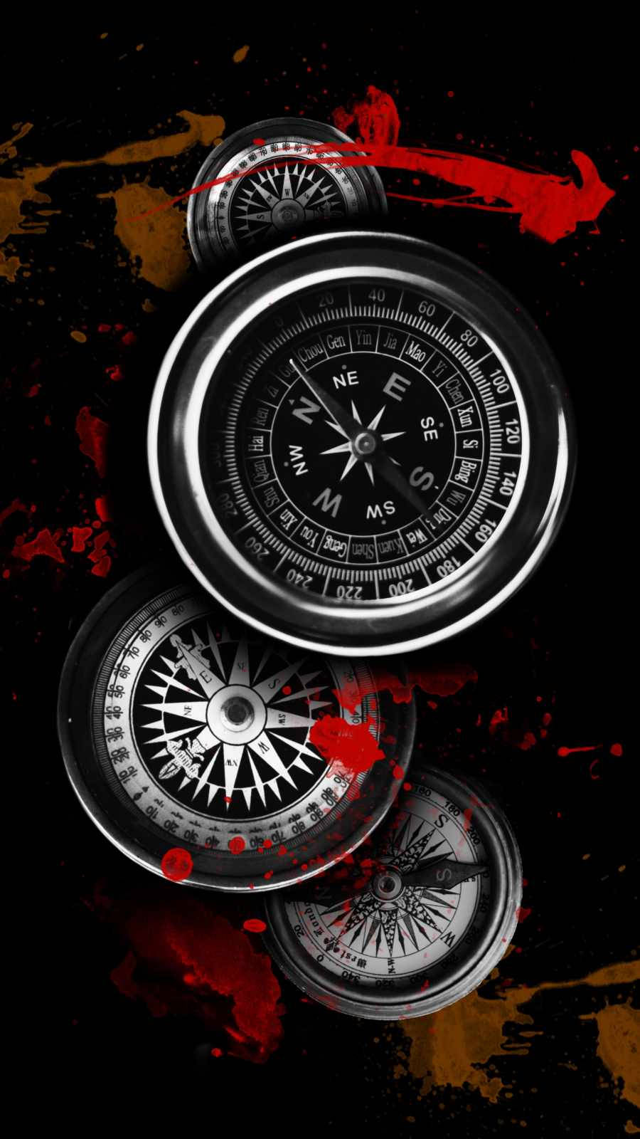 Compass With Red Splatter Background