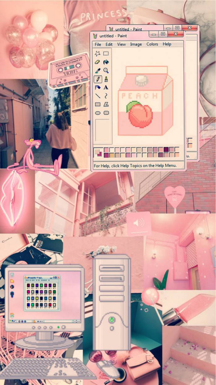 Computer Monitor Pixel Art Peach Color Aesthetic Background