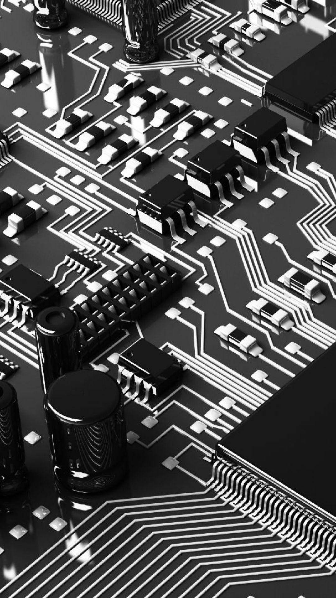 Computer Motherboard Grayscale Background