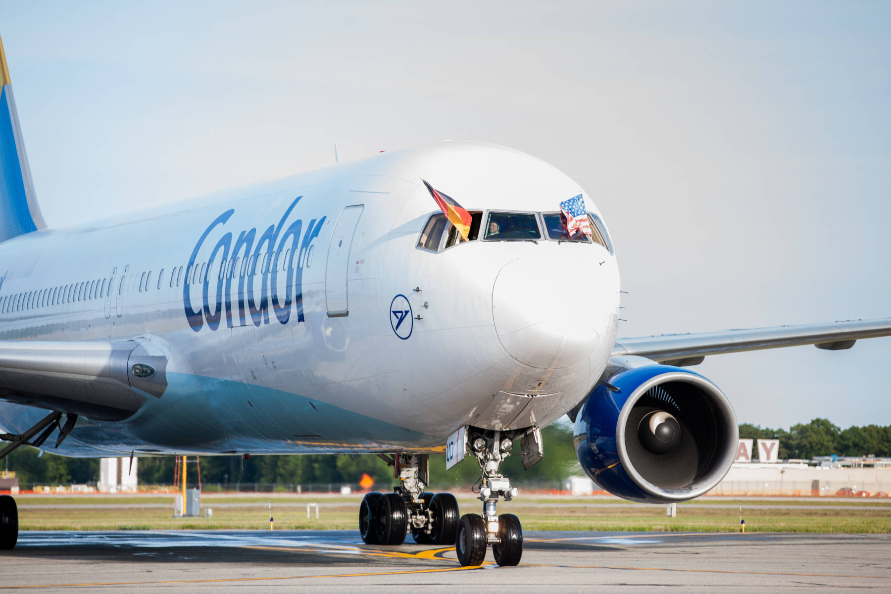 Condor Airlines Airplane Cockpit Window Flags Background