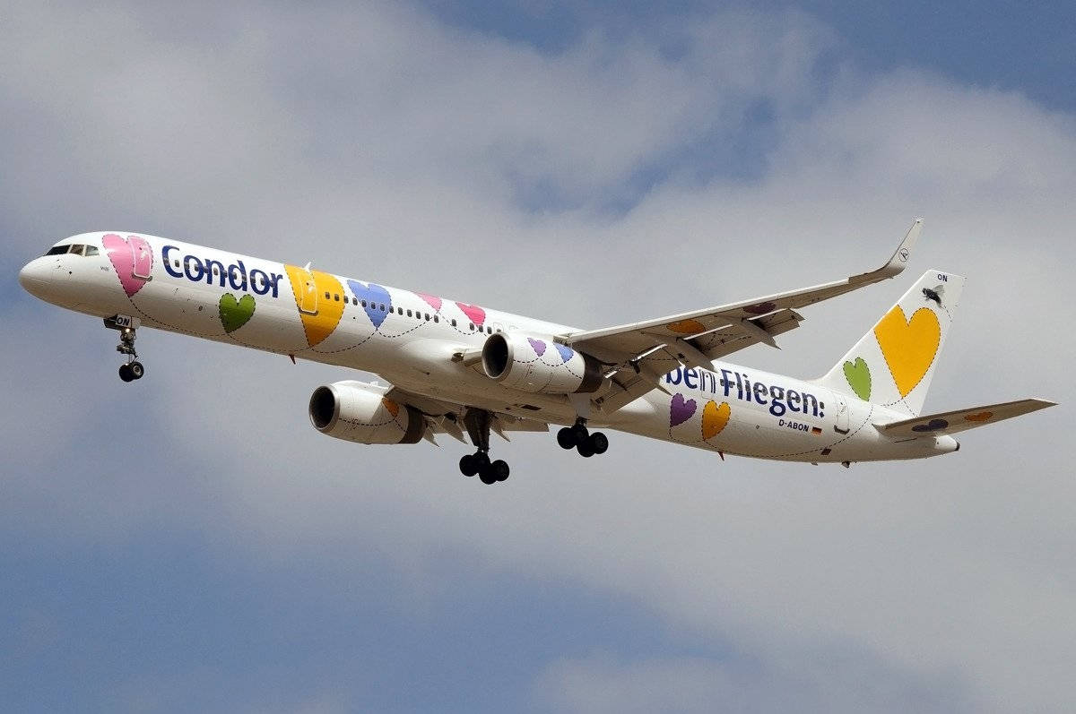 Condor Airlines Airplane Colorful Hearts Background