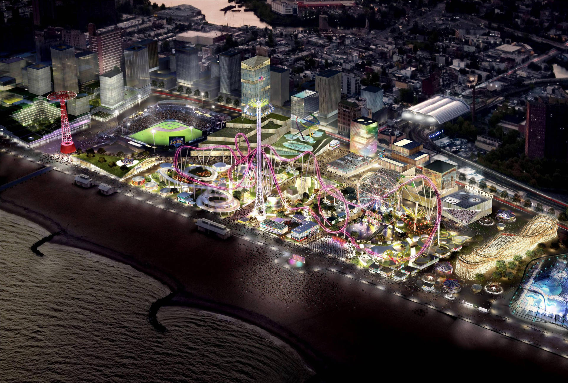 Coney Island Aerial Night Background