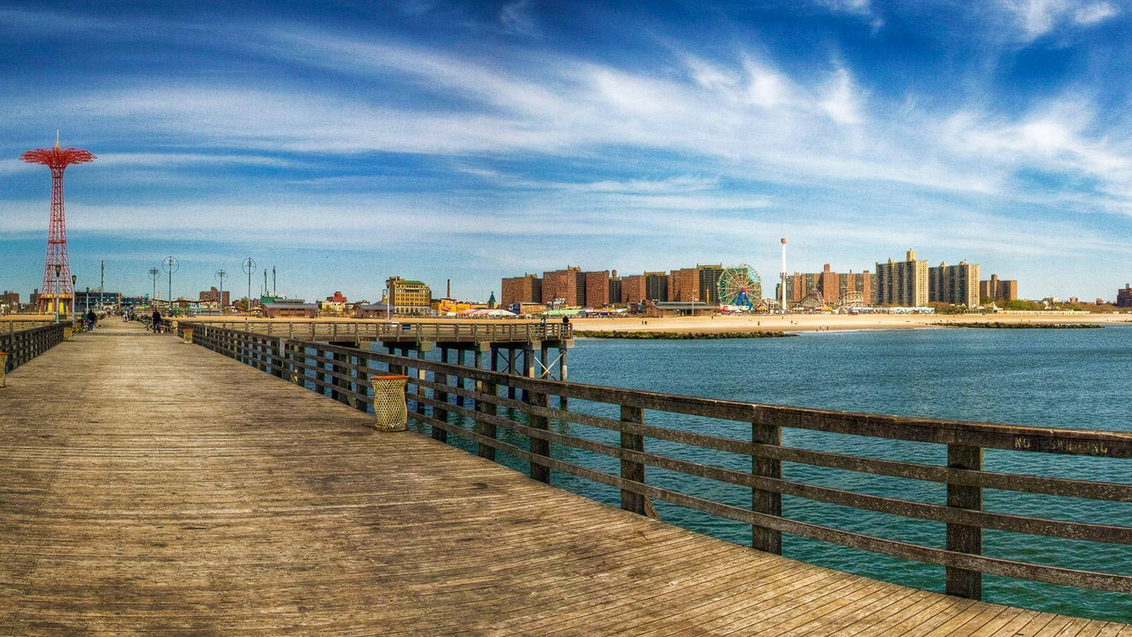 Coney Island Beach Blue Sky Background