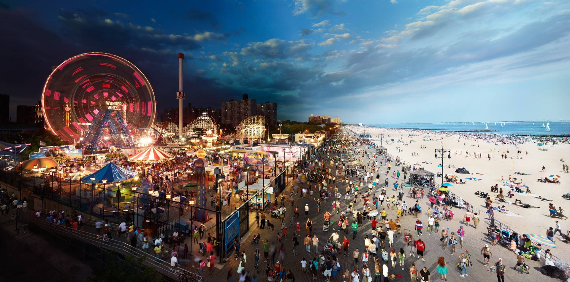 Coney Island Beach Crowd Background