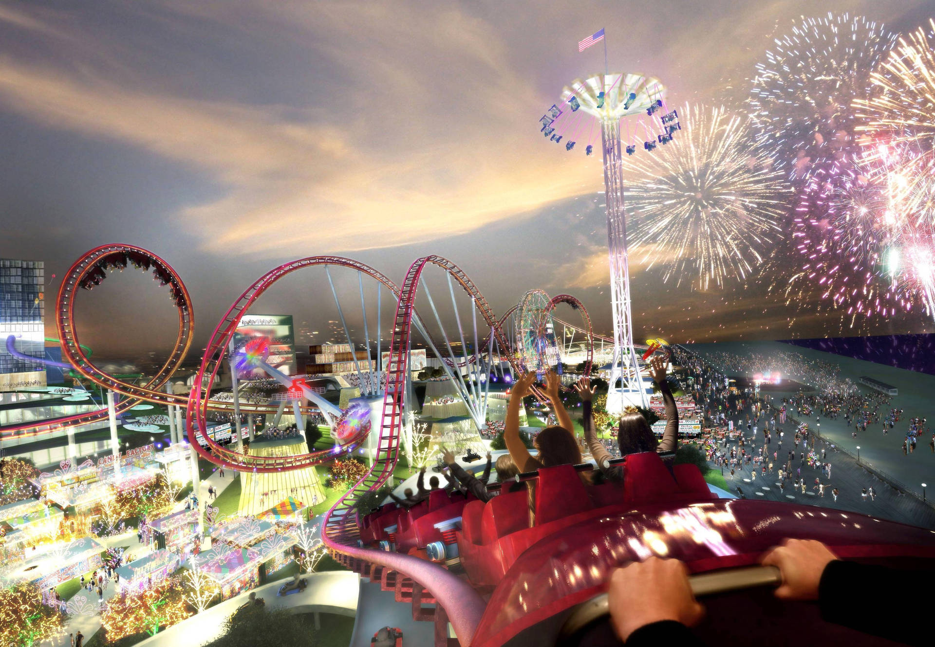 Coney Island Colorful Fireworks Background