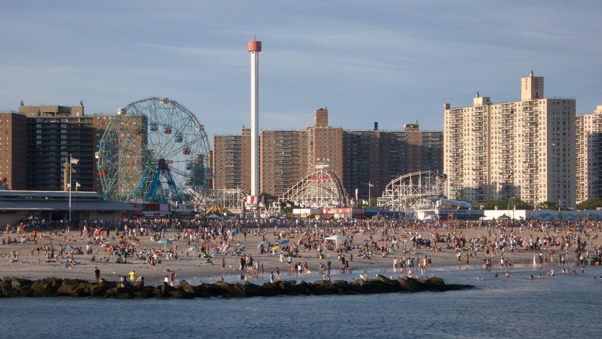 Coney Island People Outside Background