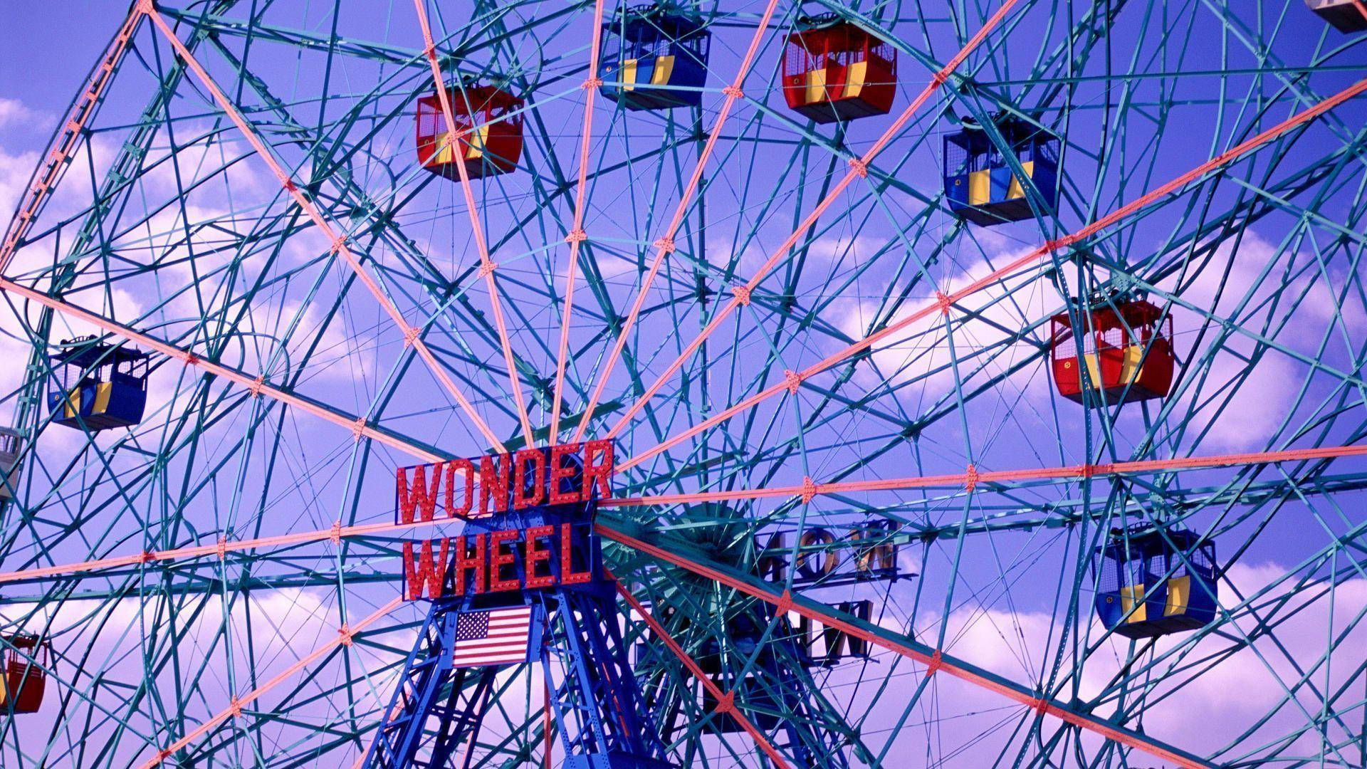 Coney Island Wonder Wheel Clouds Background