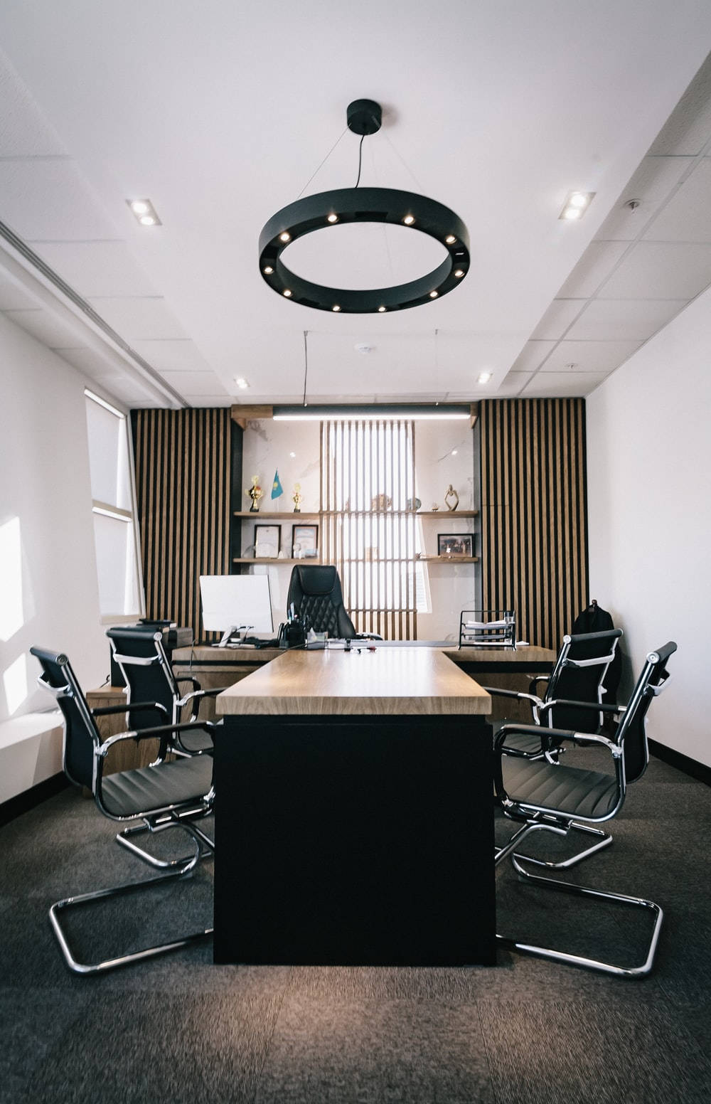 Conference Room With Black And Brown Interior Design Background