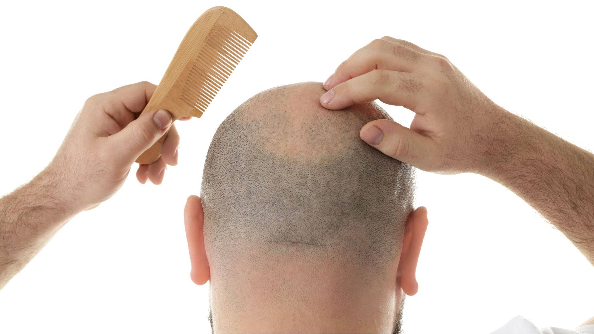 Confident Bald Man Holding A Comb Background