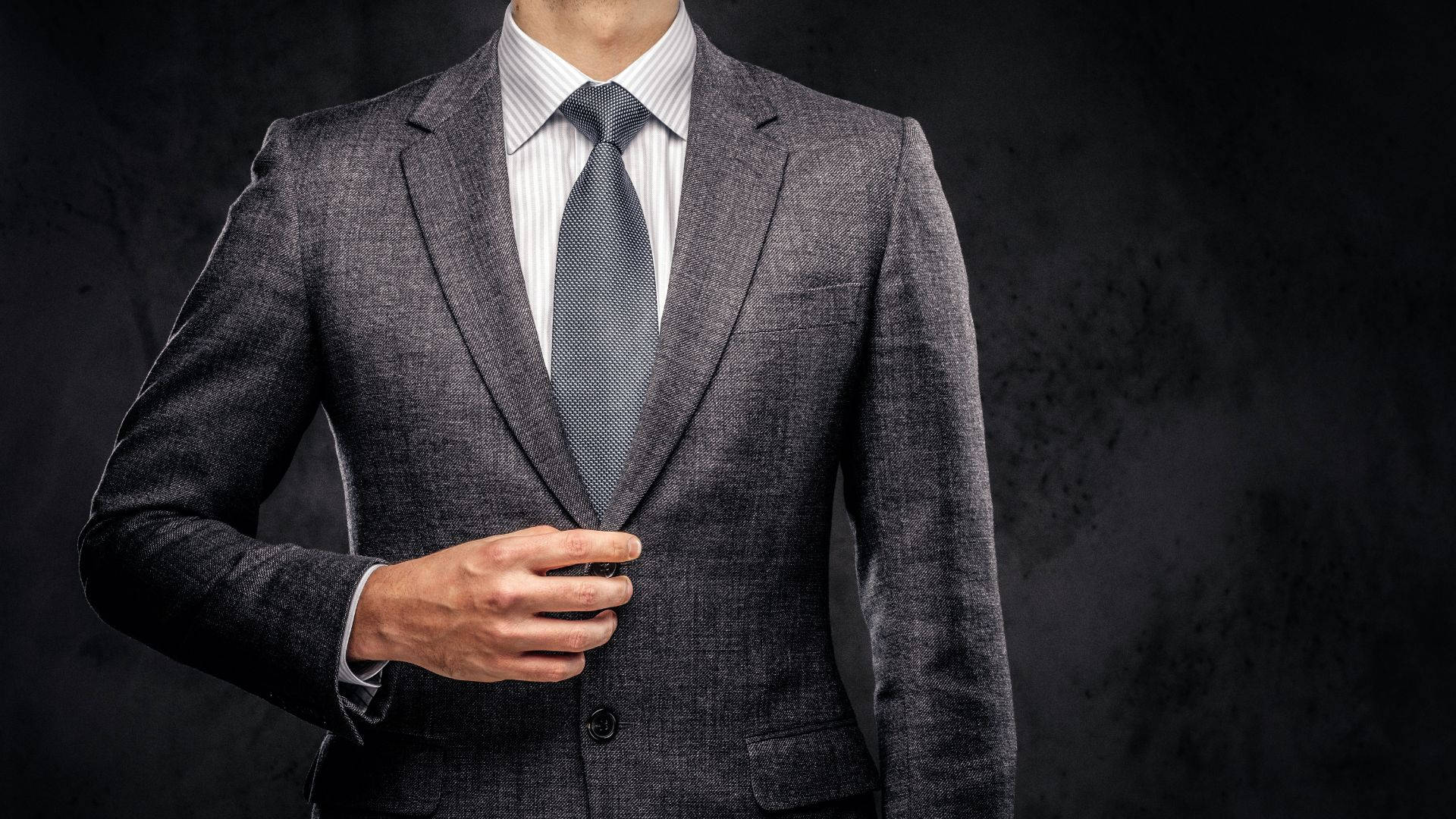 Confident Businessman Suit Gray