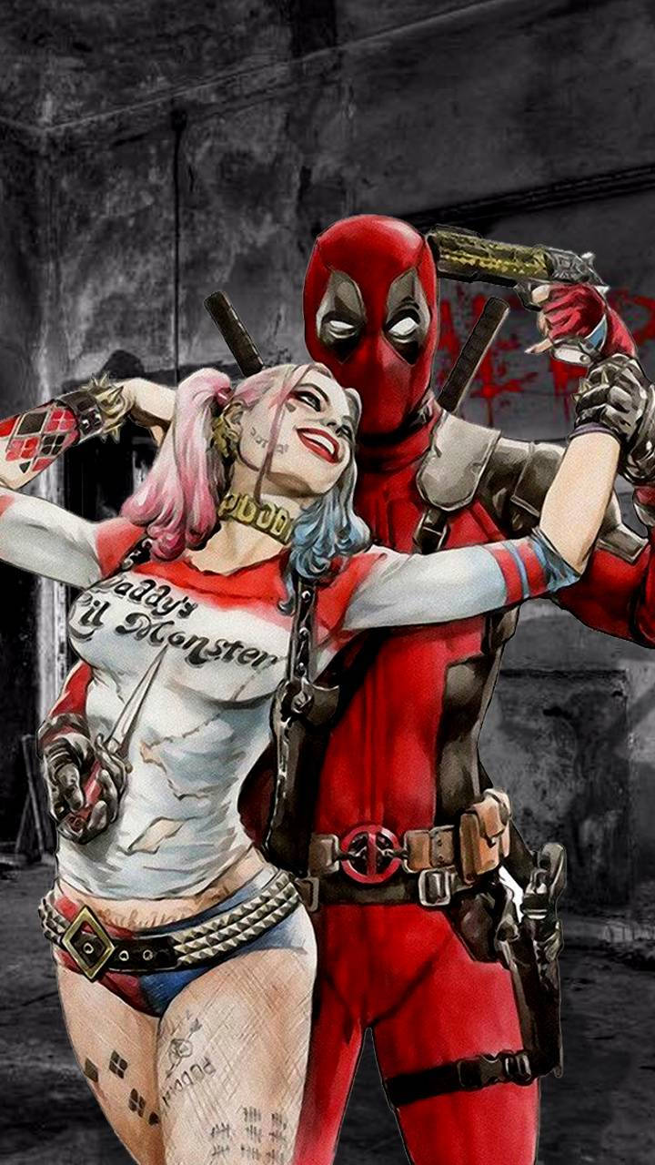 Confused Deadpool Harley Quinn Phone Background
