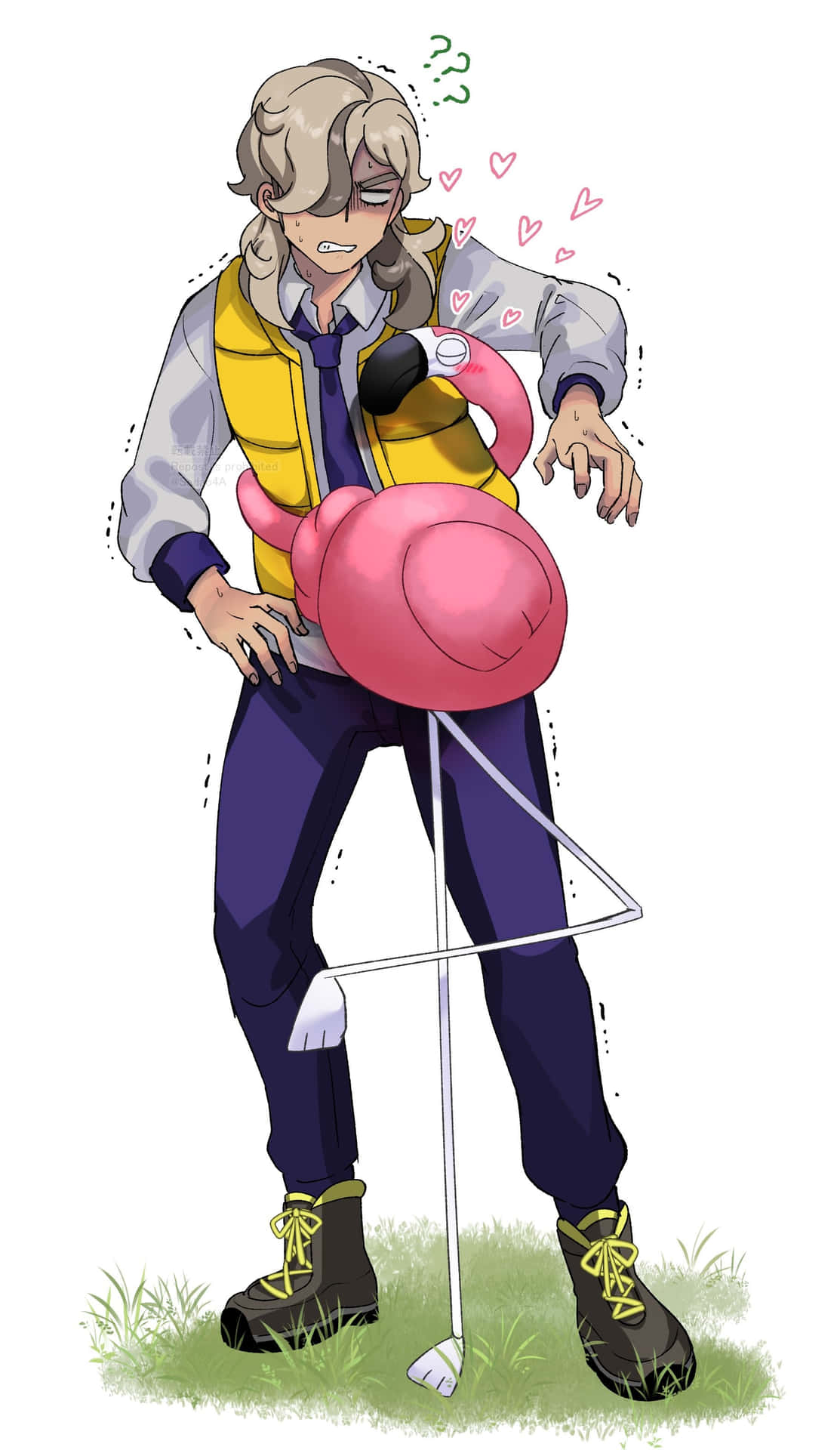 Confused Man With Flamingo Floatie Illustration Background