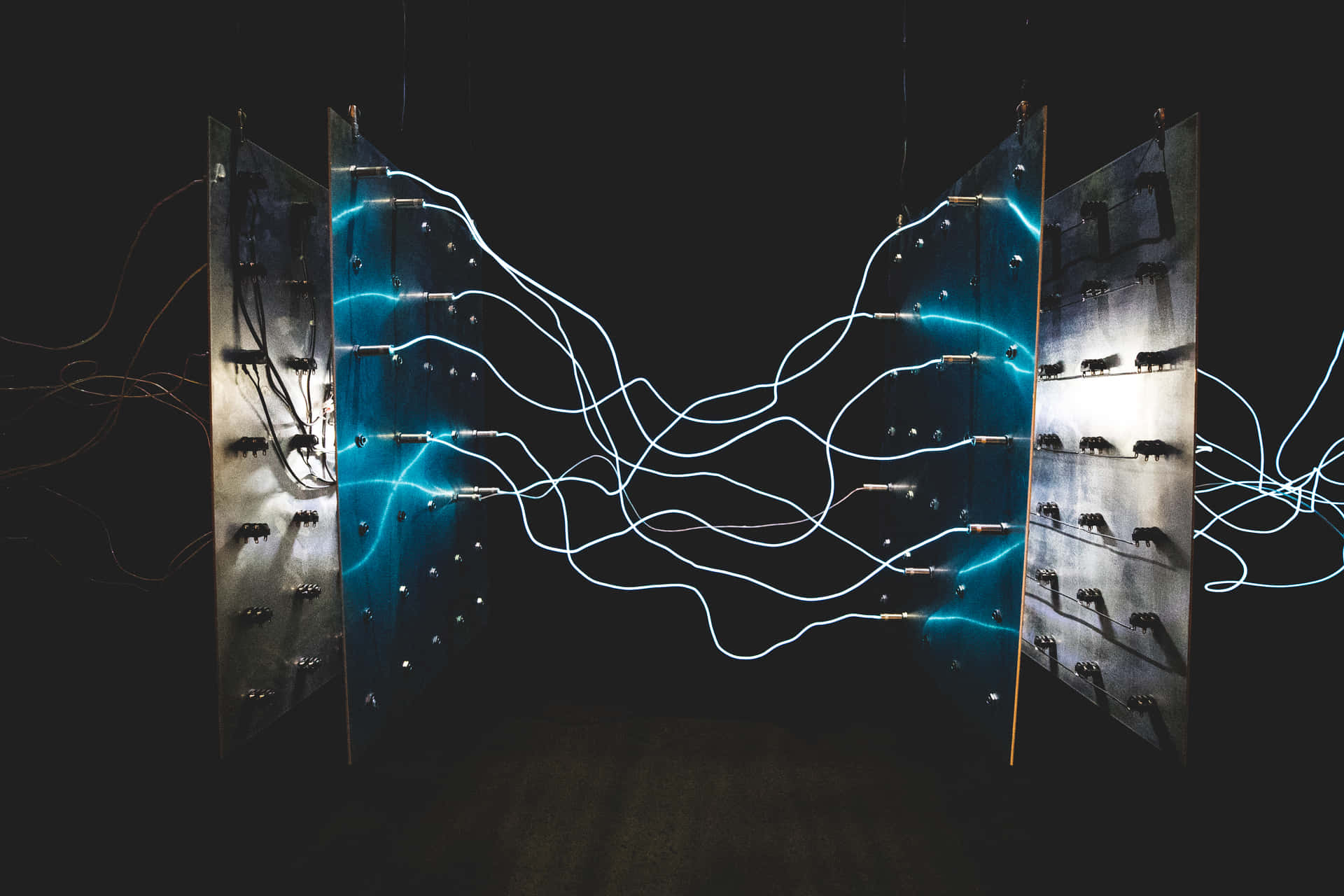 Connected Electric Cords In A Switchboard Background