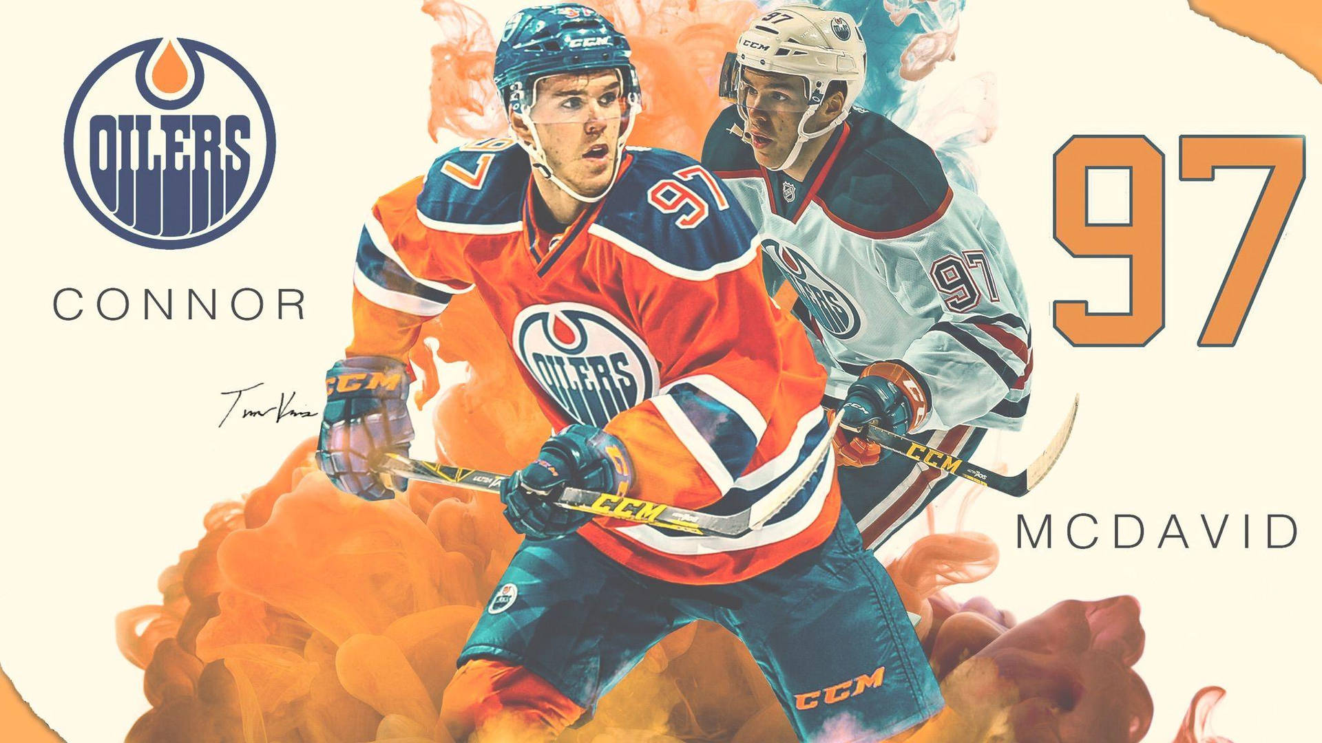 Connor Mcdavid With Oilers Logo Background