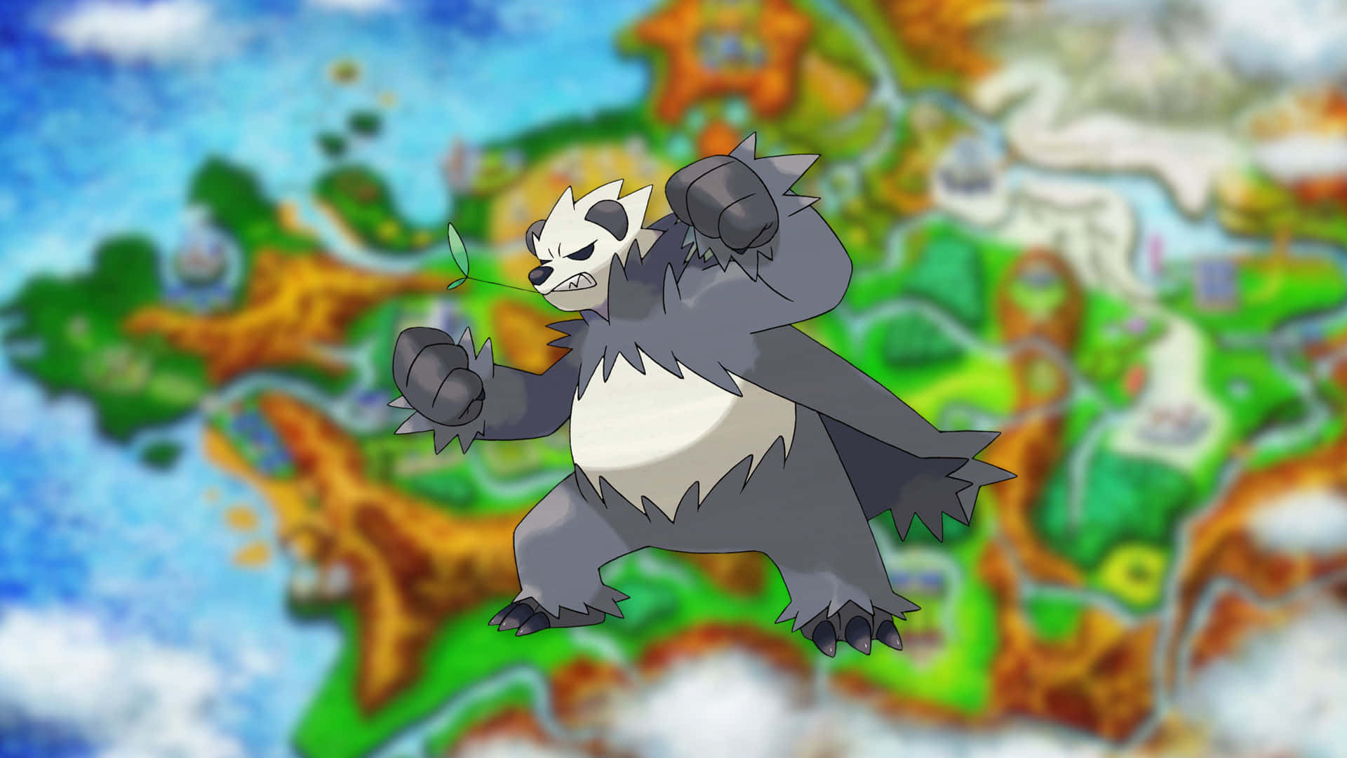 Conquering Territories: Gripping Pangoro On Pokemon Map Background