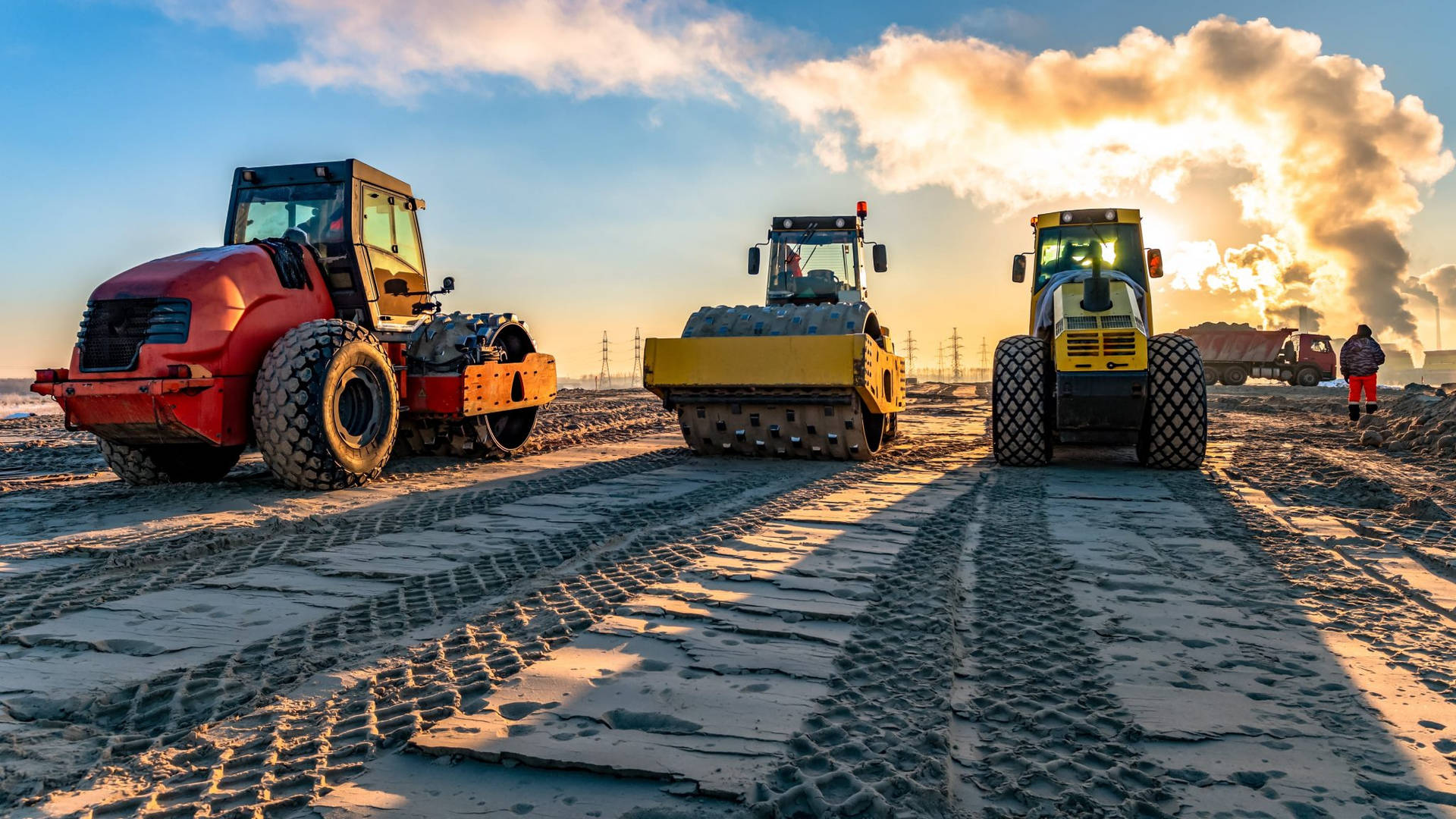 Construction Operator At Work In Bulldozer Background