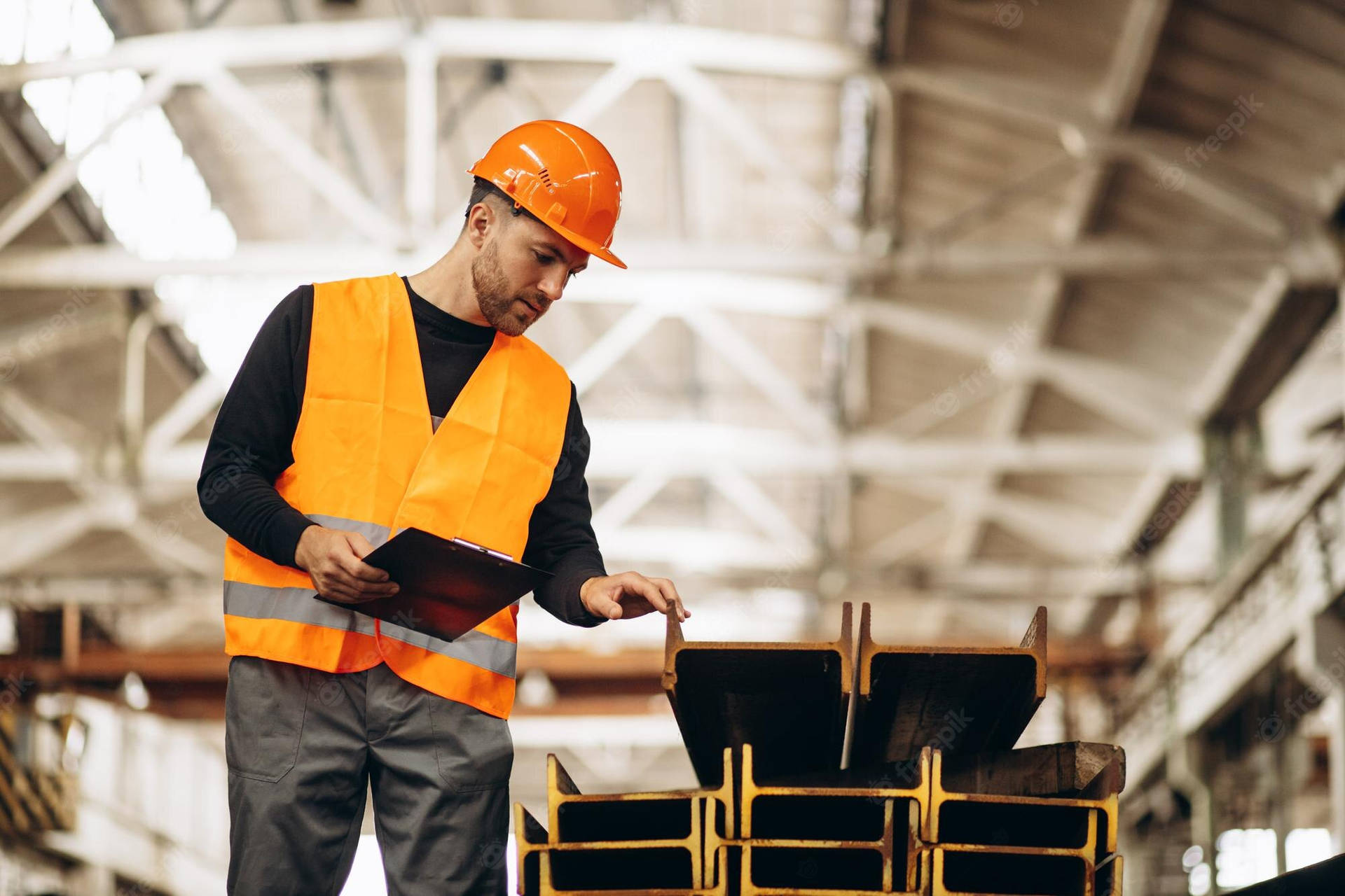 Construction Worker Wearing An Orange Vest Background