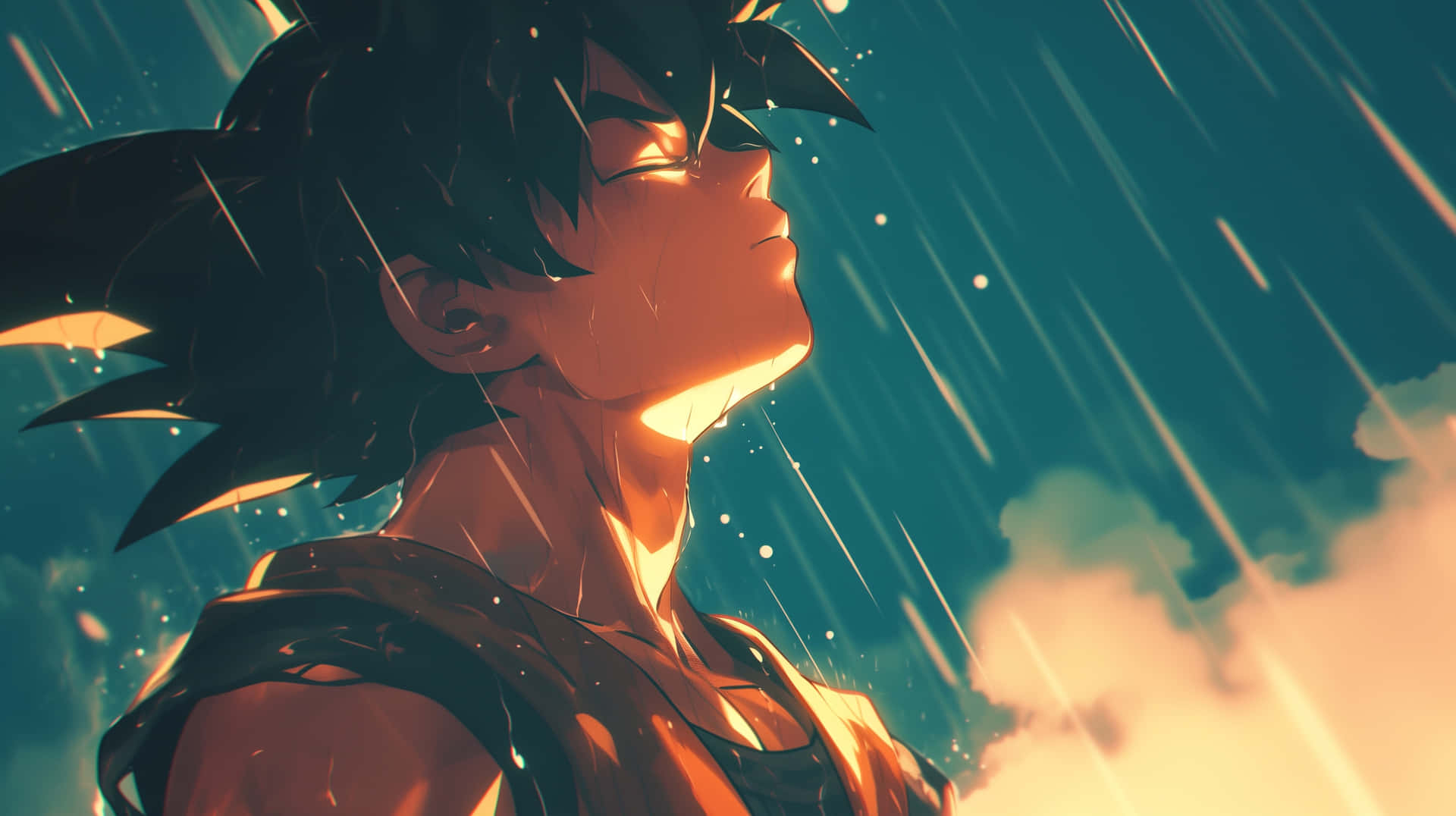 Contemplative Anime Character Rain Background
