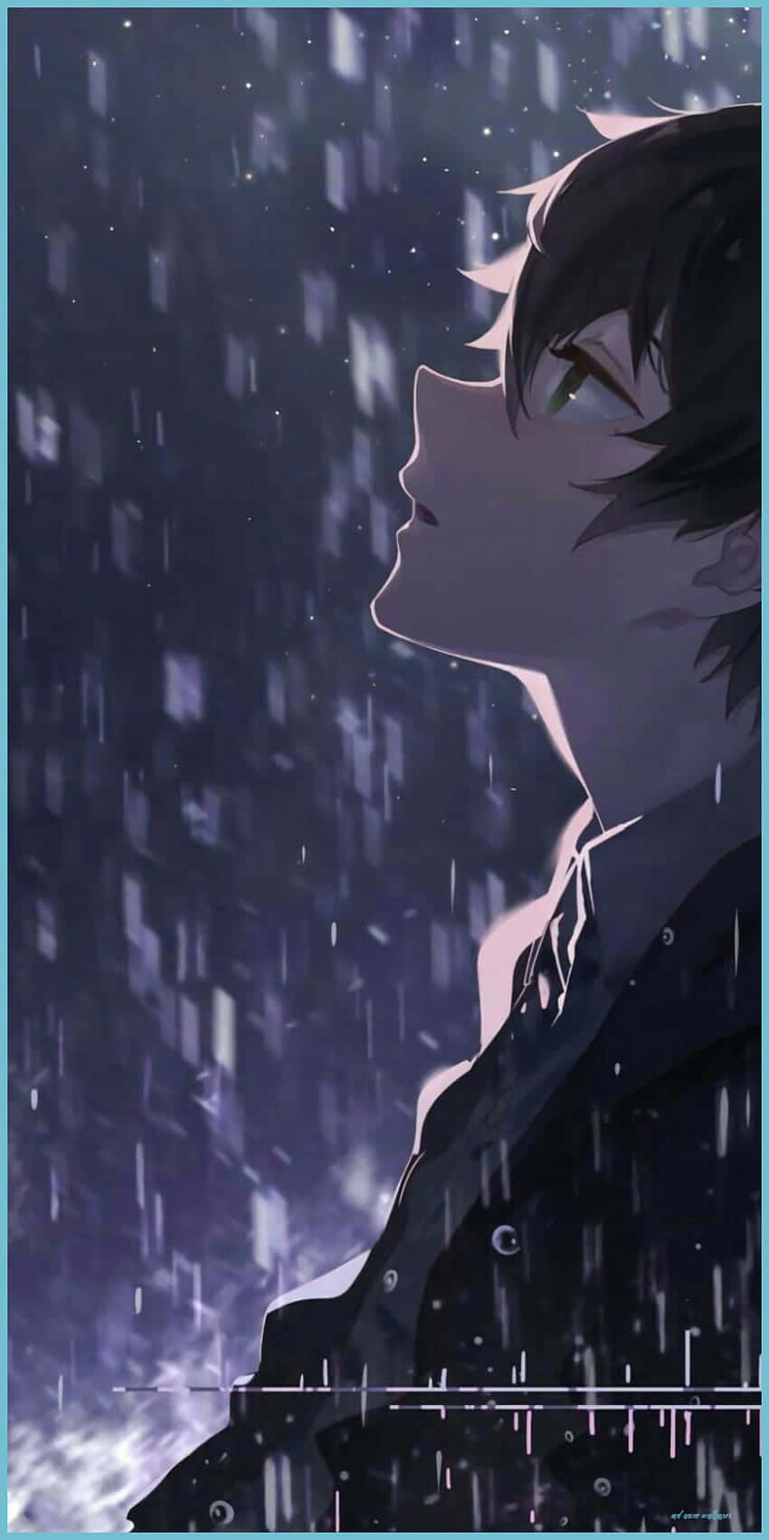 Contemplative Anime Characterin Rain Background