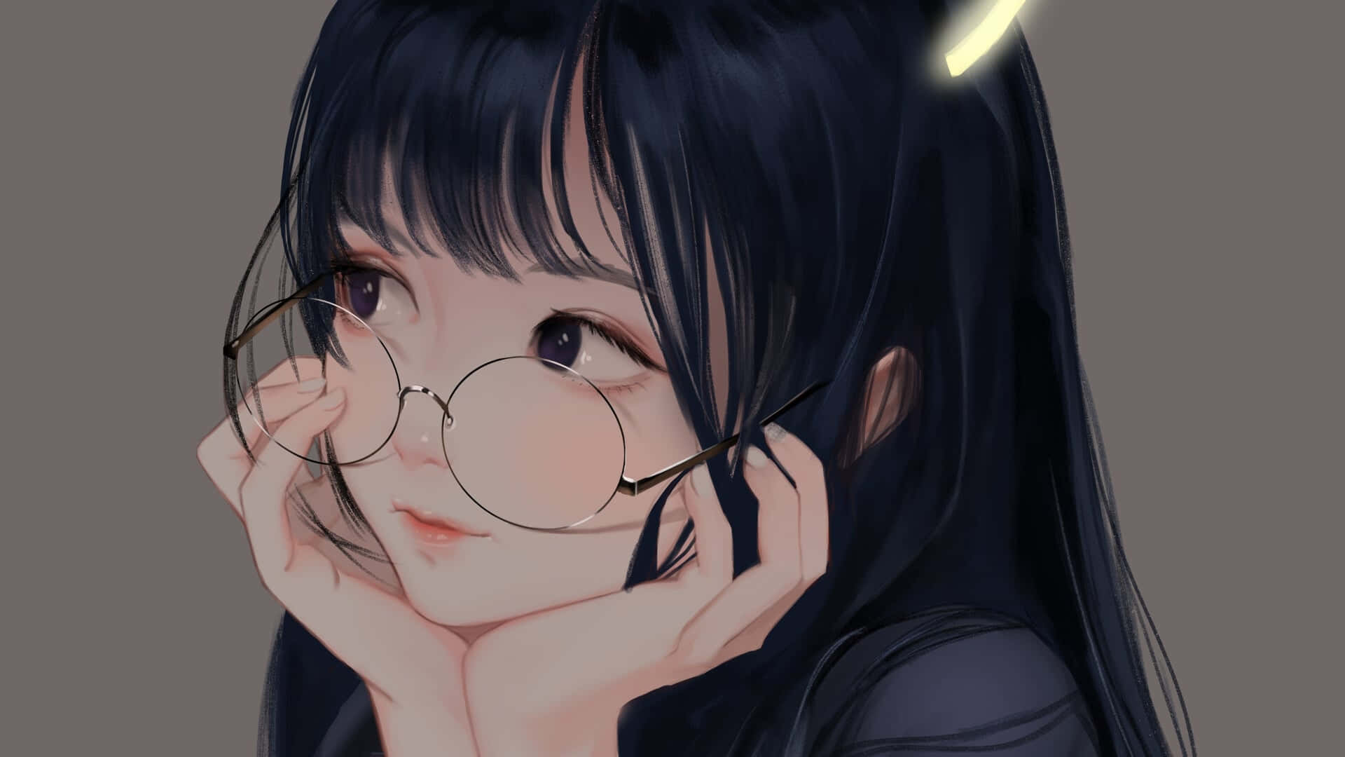 Contemplative Anime Girlwith Glasses Background