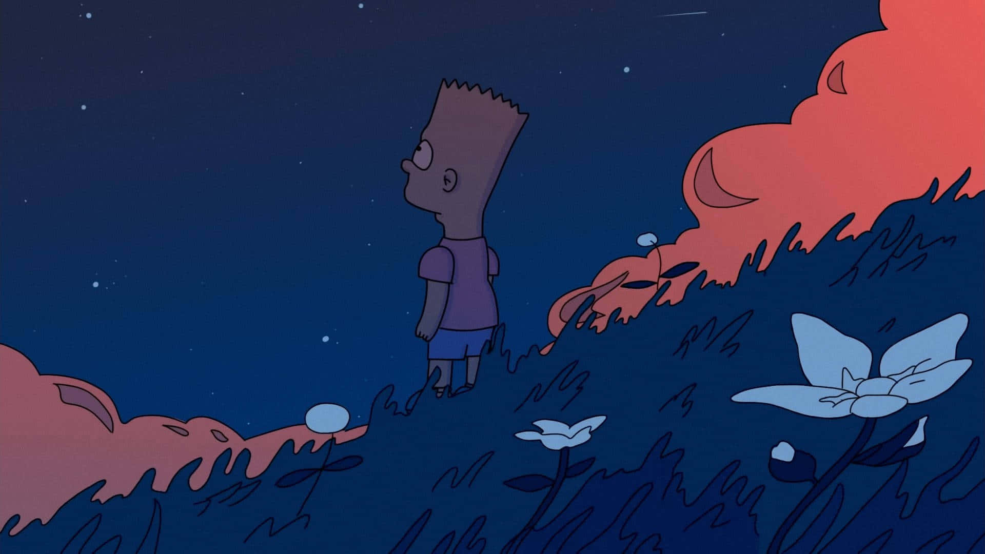 Contemplative Cartoon Character Night Scene Background