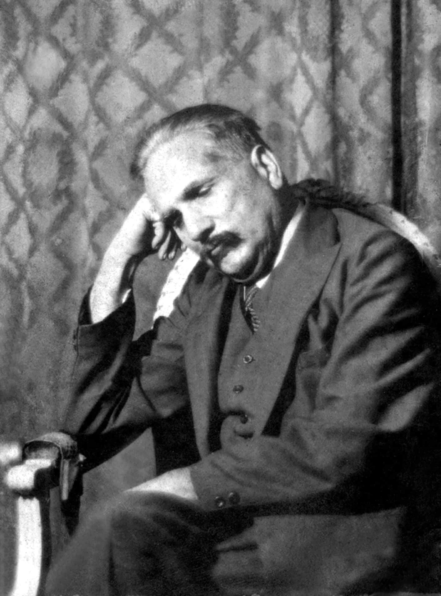 Contemplative_ Figure_ Black_and_ White_ Photo Background