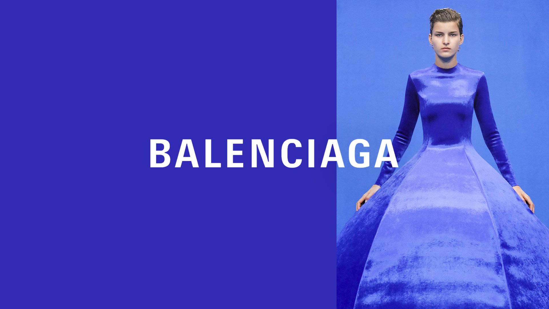 Contemporary Balenciaga Blue Gown Background